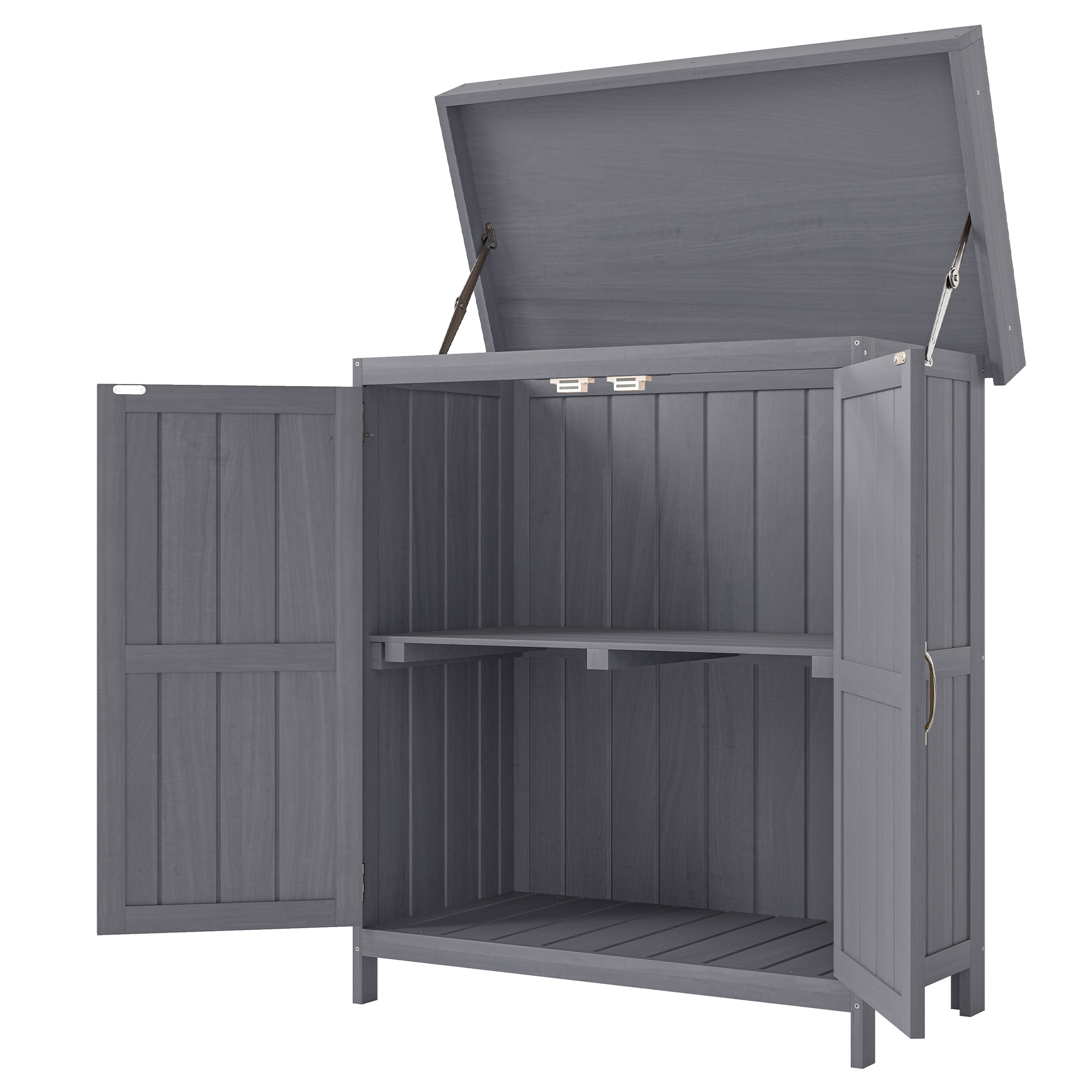 Freistehender Gartenschrank Mit Doppeltür, Ablagefach, Aufklappbarem Bitumendach, 74 X 43 X 88 Cm, Massives Tannenholz