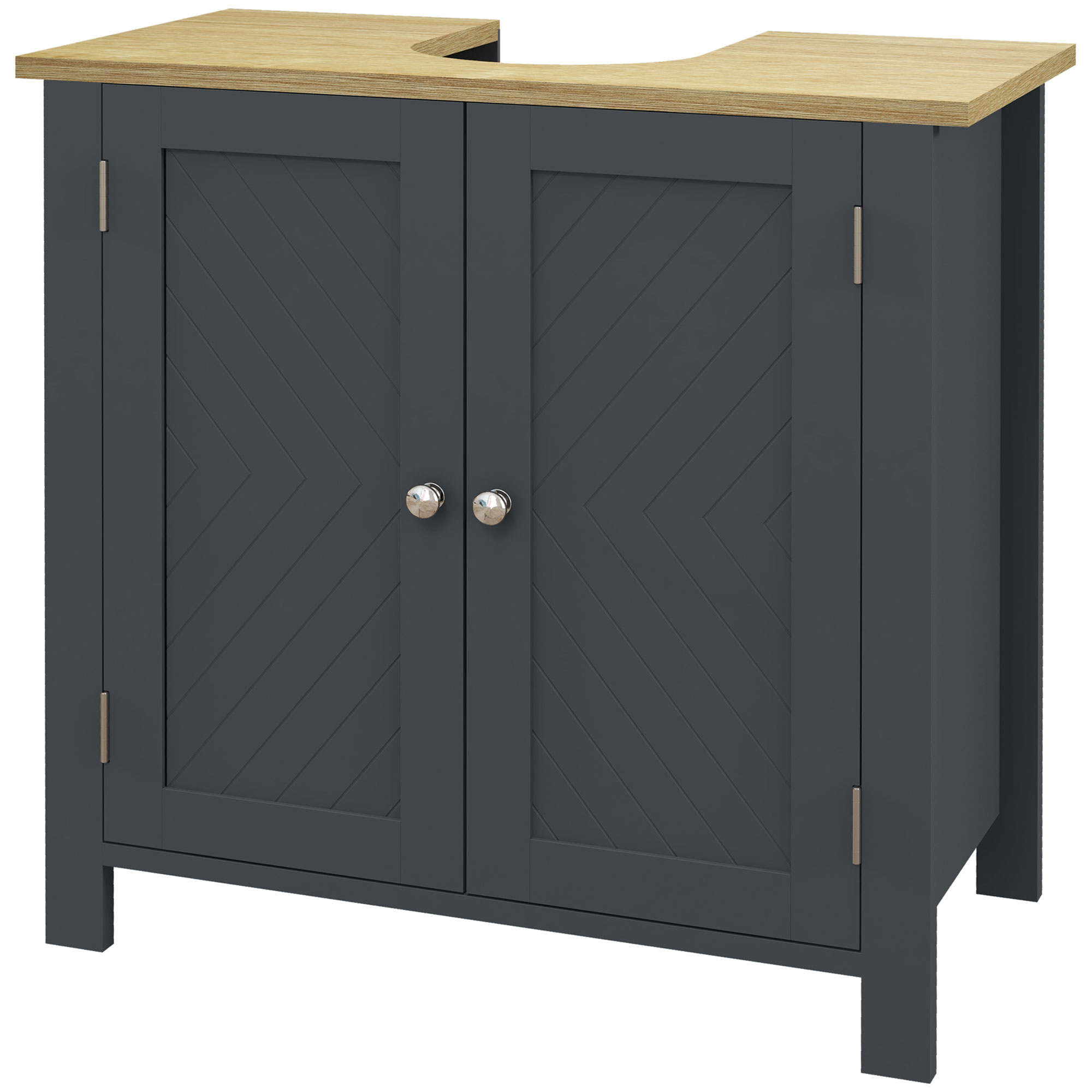 Grauer Spülenunterschrank, 60 X 30 X 60 Cm, 2 Türen, Spanplatte Und Mdf, Verstellbarer Einlegeboden