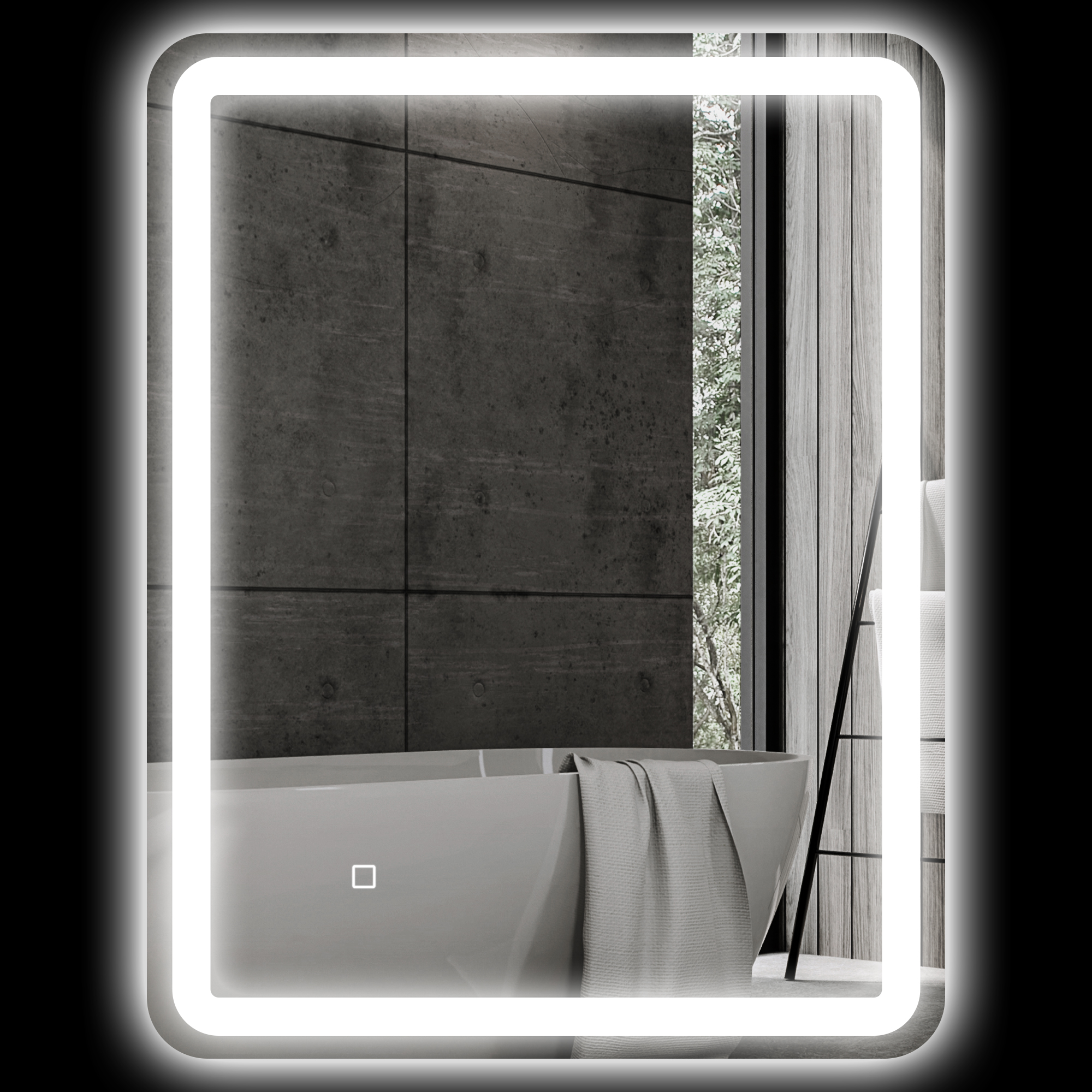 Rechteckiger Led-badezimmerspiegel 70 X 90 Cm, Beschlagfrei, Helligkeit Einstellbar, Memory-funktion, Silber
