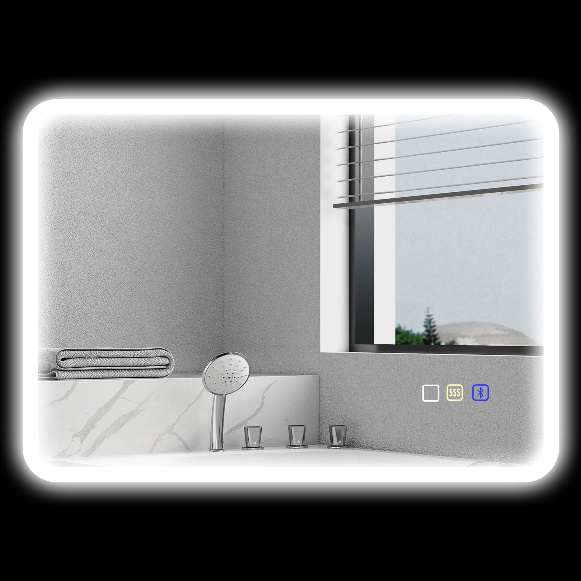 50 X 70 Cm Bluetooth-led-badezimmerspiegel, Touch-schalter, 3-farbig Einstellbares Licht, Antibeschlagfunktion, Memory-funktion, Silber
