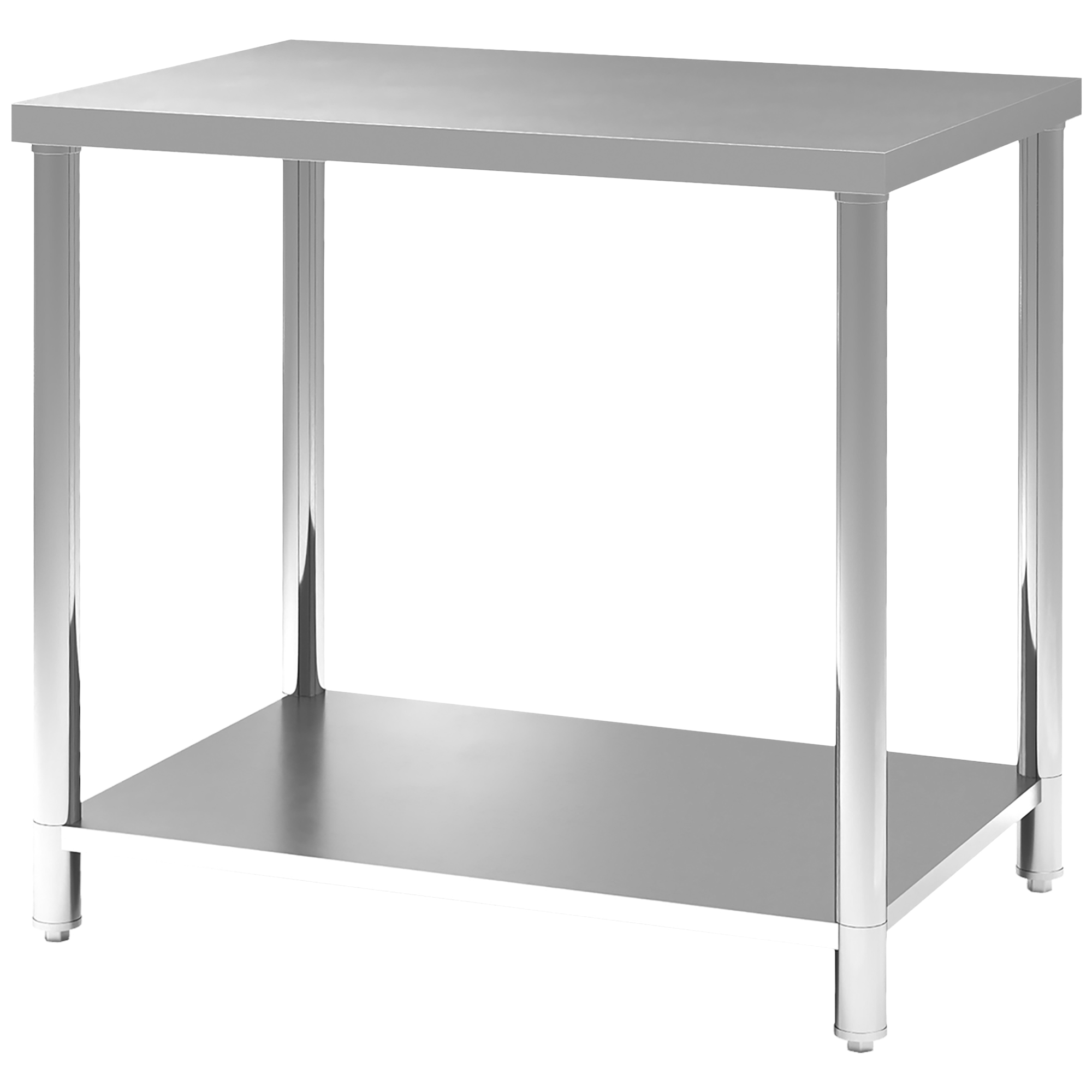 Arbeitstisch Aus Silberfarbenem Edelstahl Mit 2 Ablagen, 90 X 60 X 86 Cm, Für Küche, Garage Oder Garten