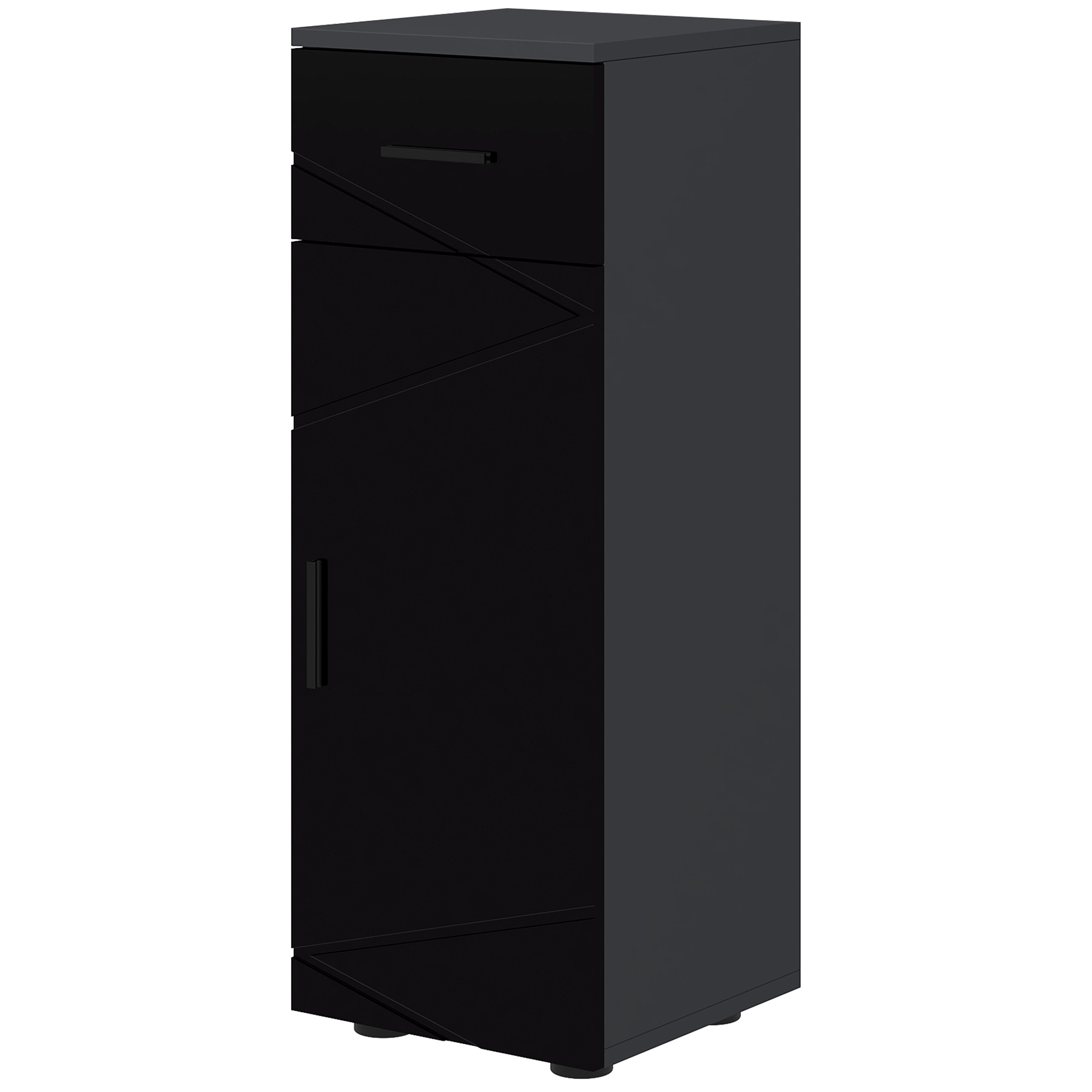 Badezimmerschrank Aus Spanplatte Mit Schublade Und 2 Verstellbaren Einlegeböden, 30 X 30 X 82 Cm, Schwarz Und Grau