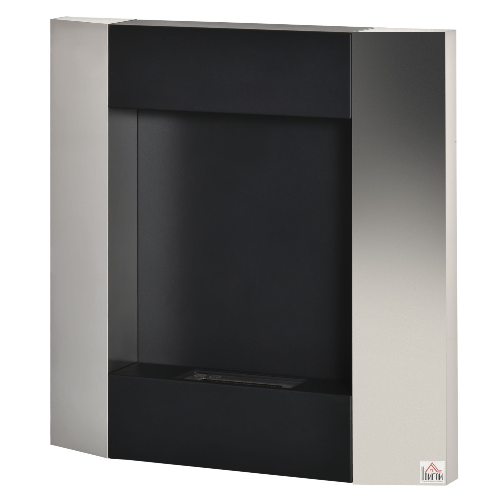 Wandmontierter Bioethanolkamin, 0,7-liter-tank, 20 M² Nutzfläche, Stahl, 72 X 11 X 72 Cm, Silber Und Schwarz