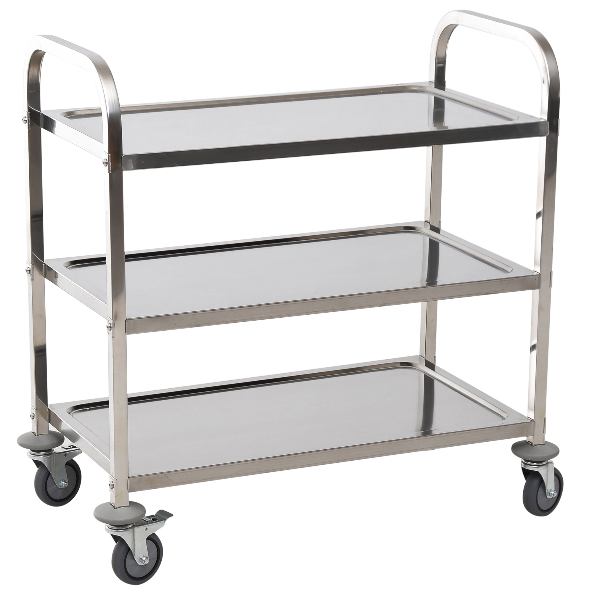 Homcom 3-stöckiger Küchenwagen, Servierwagen Aus Silberfarbenem Edelstahl, Aufbewahrungswagen Für Esszimmer, 90,5 X 50,5 X 88,2 Cm
