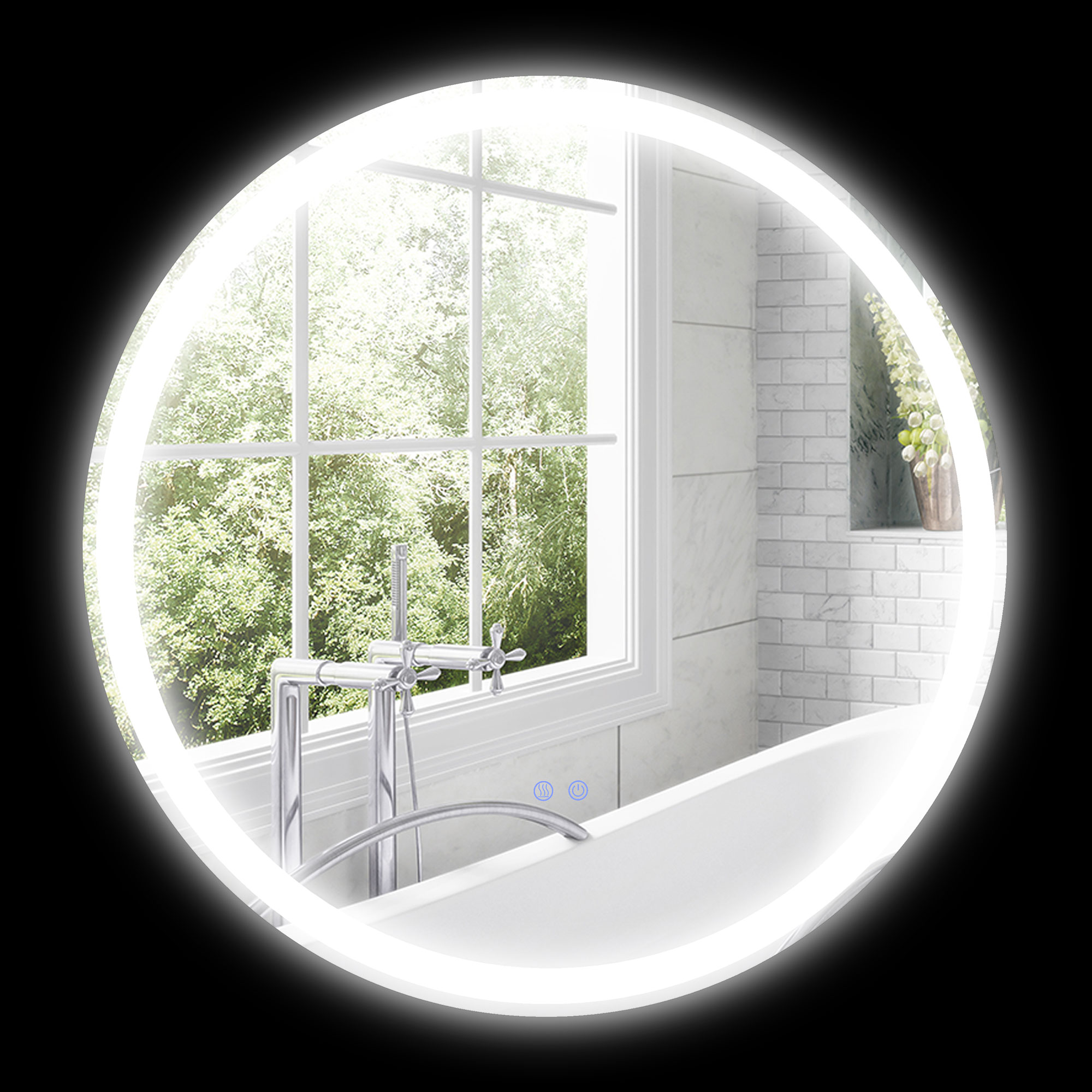 Runder Led-badezimmerspiegel, Ø 60 Cm, Wandmontage, 3-farbige Beleuchtung, Touch-schalter, 29 W, Weiß Und Silber