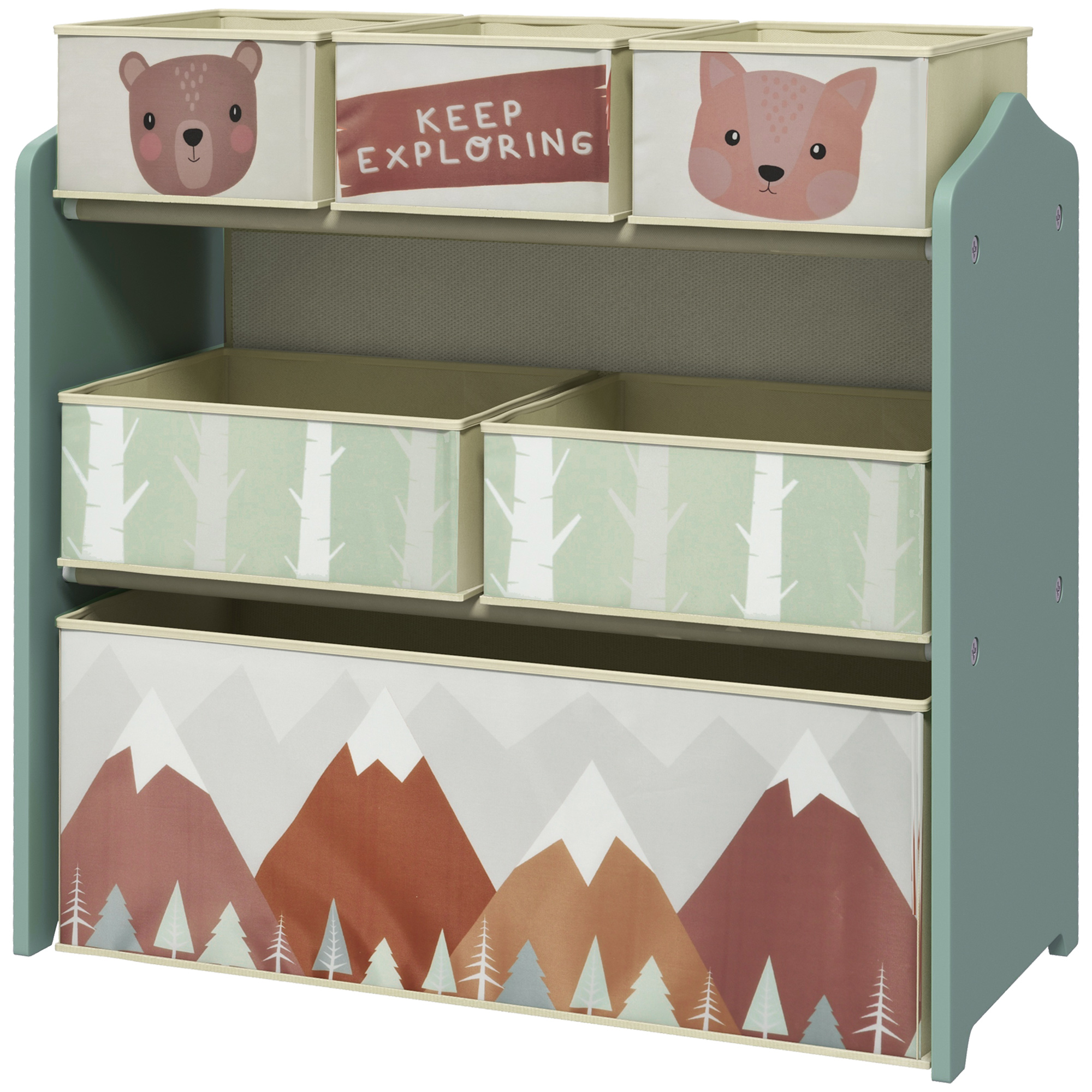 Kinderspielzeugregal Mit 6 Herausnehmbaren Stoffboxen, 63 X 30 X 66 Cm, Grün