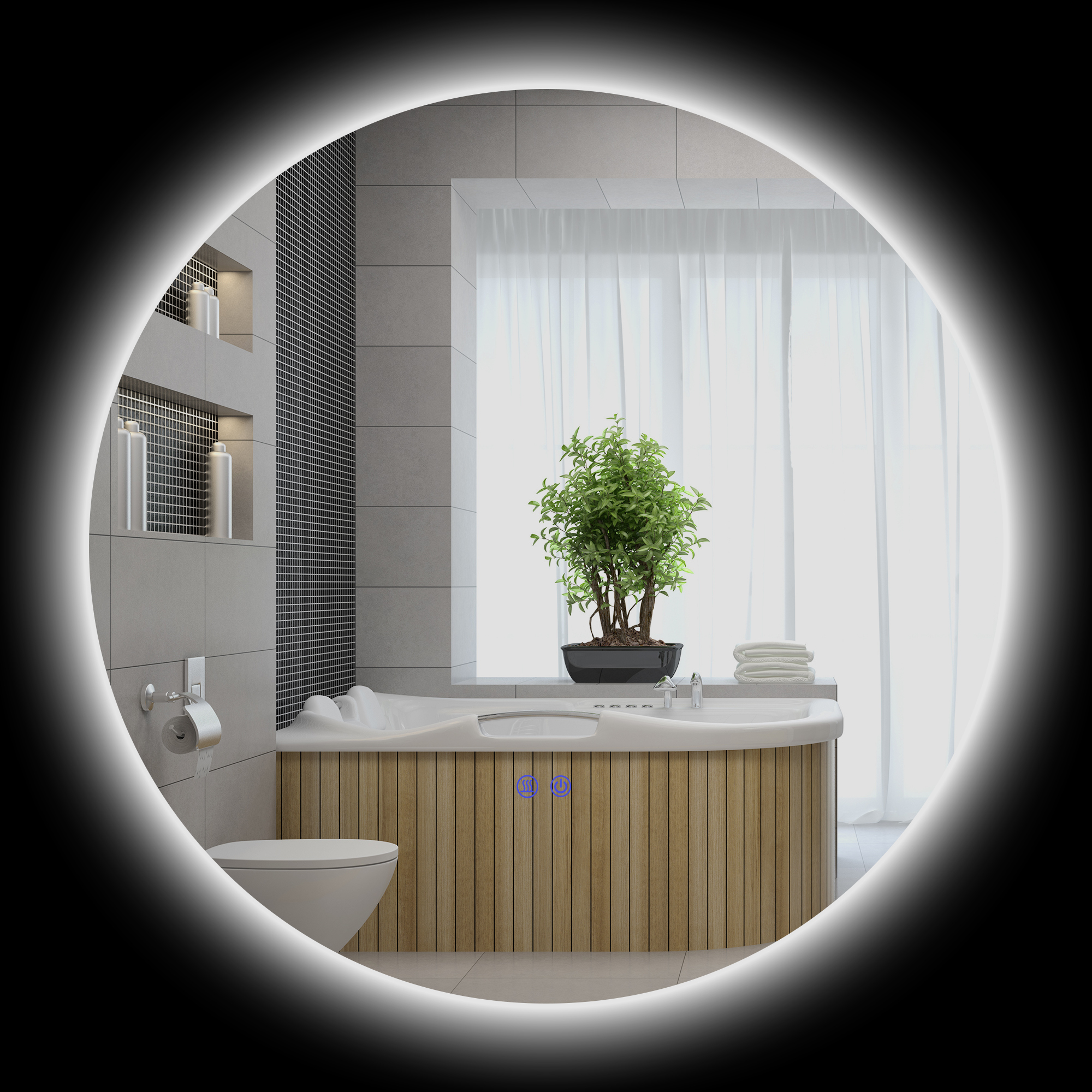 Badezimmerspiegel Mit Dimmbarer Led-beleuchtung, Touch-schaltern Und Antibeschlag-design, Ø70 Cm