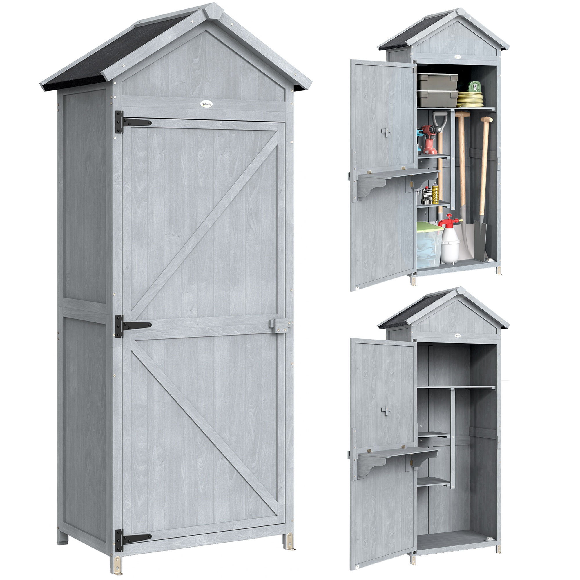 Holzschrank Mit Klappbarer Arbeitsplatte, 77 X 52,5 X 178 Cm, Ablagefach