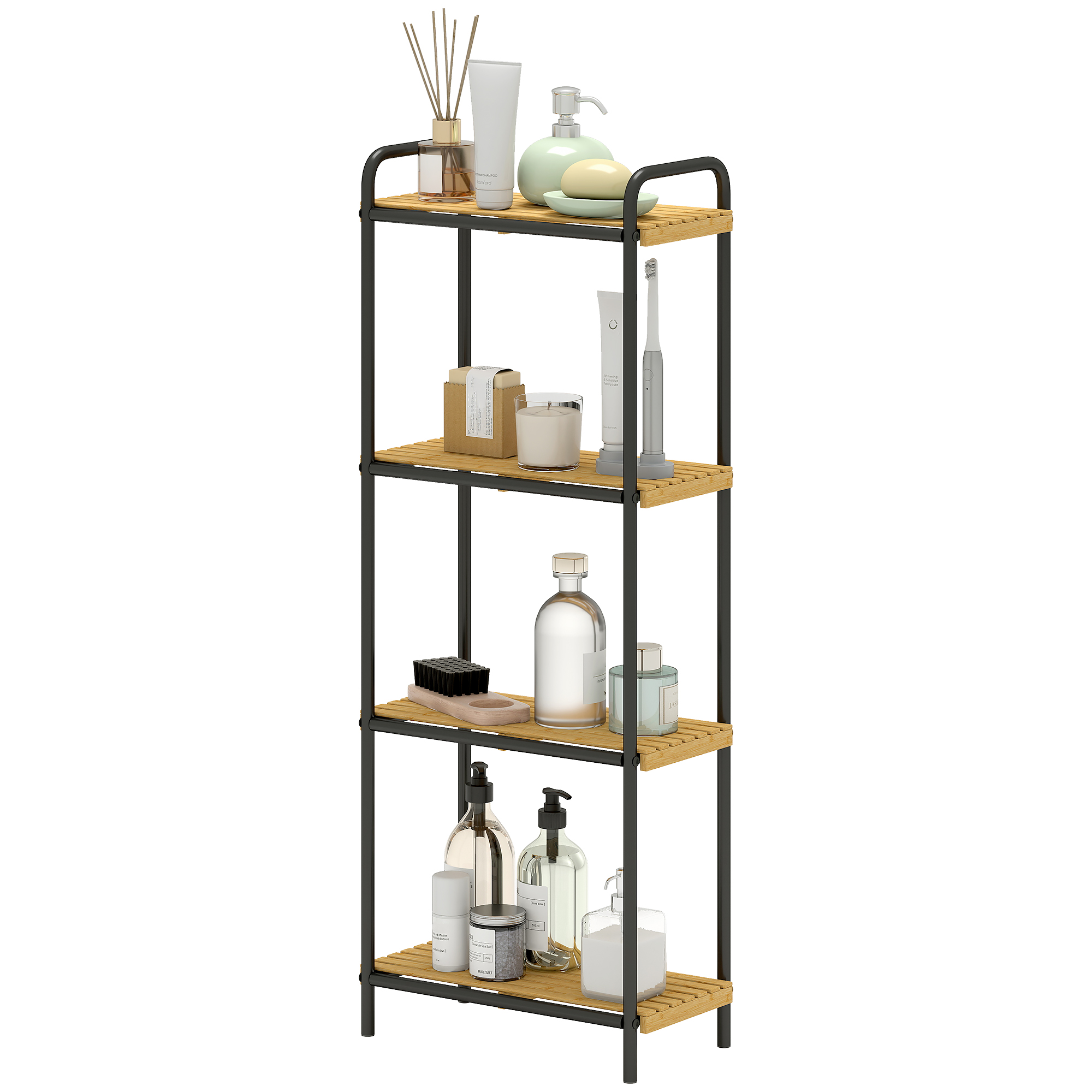 Schmale, Freistehende Bambusablage Mit 4 Ablagen, 1,5 X 21,5 X 106 Cm, Naturfinish, Fürs Badezimmer