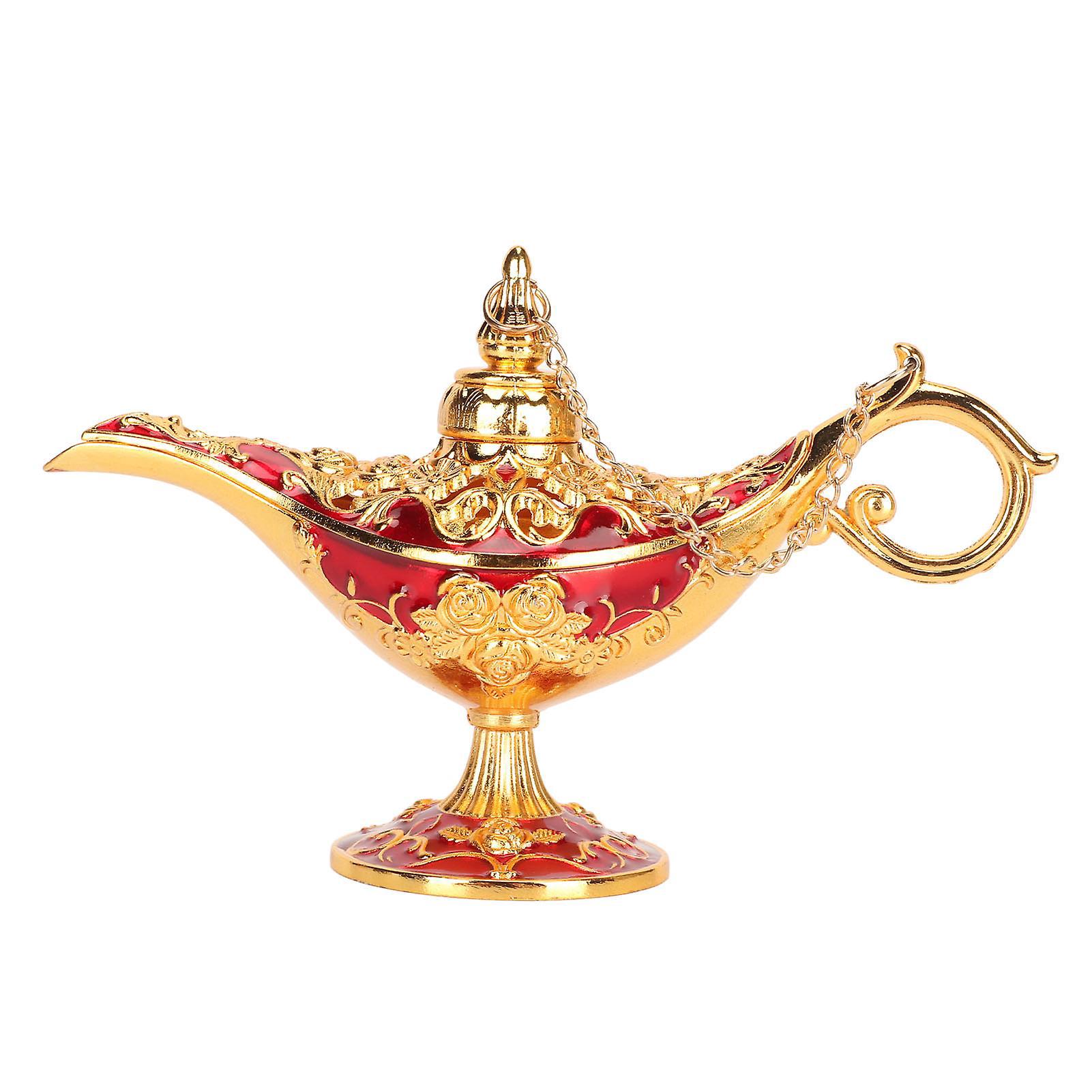 Retro-tischlampe Im Arabischen Stil Aus Zinklegierung, Verziert Mit Einer Raffinierten Gravur, Einer Wunschinschrift Und Goldenen Und Roten Zierelementen.