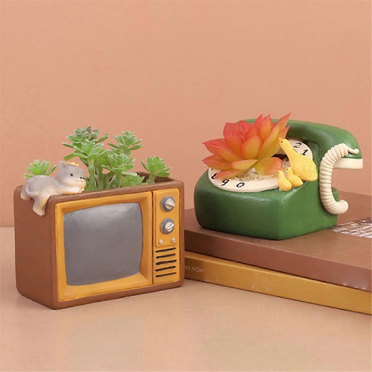 Blumentopf, Retro-fernseher, Sukkulente, Tv-behälter