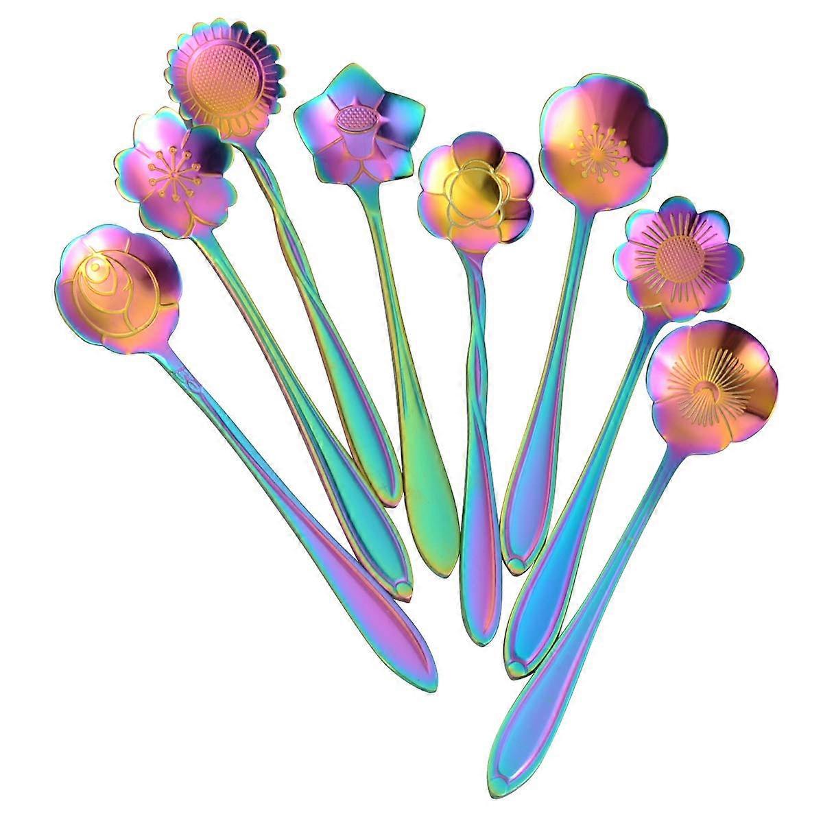 Set Mit 8 Blumenlöffeln, Wiederverwendbaren Edelstahl-teelöffeln, Rührlöffeln, Kaffeelöffeln, Zuckerlöffeln, Dessertlöffeln, Kuchenlöffeln, Eiscremelöffeln, Teelöffeln