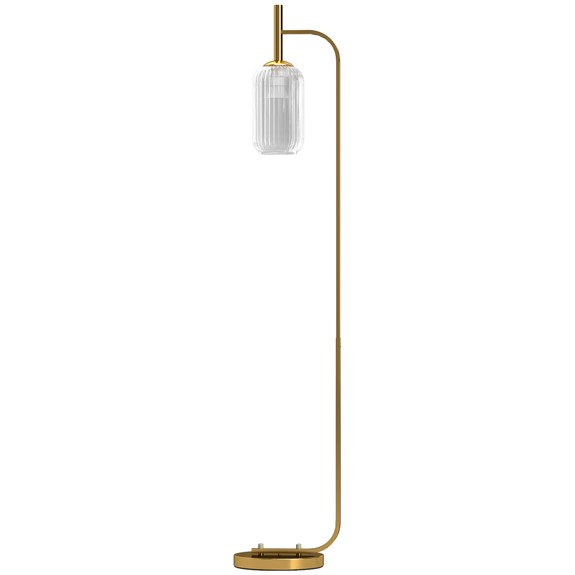 Goldfarbene Stehlampe Aus Metall, 29 X 25 X 152 Cm, Mit Strukturiertem Glasschirm Und Fußschalter