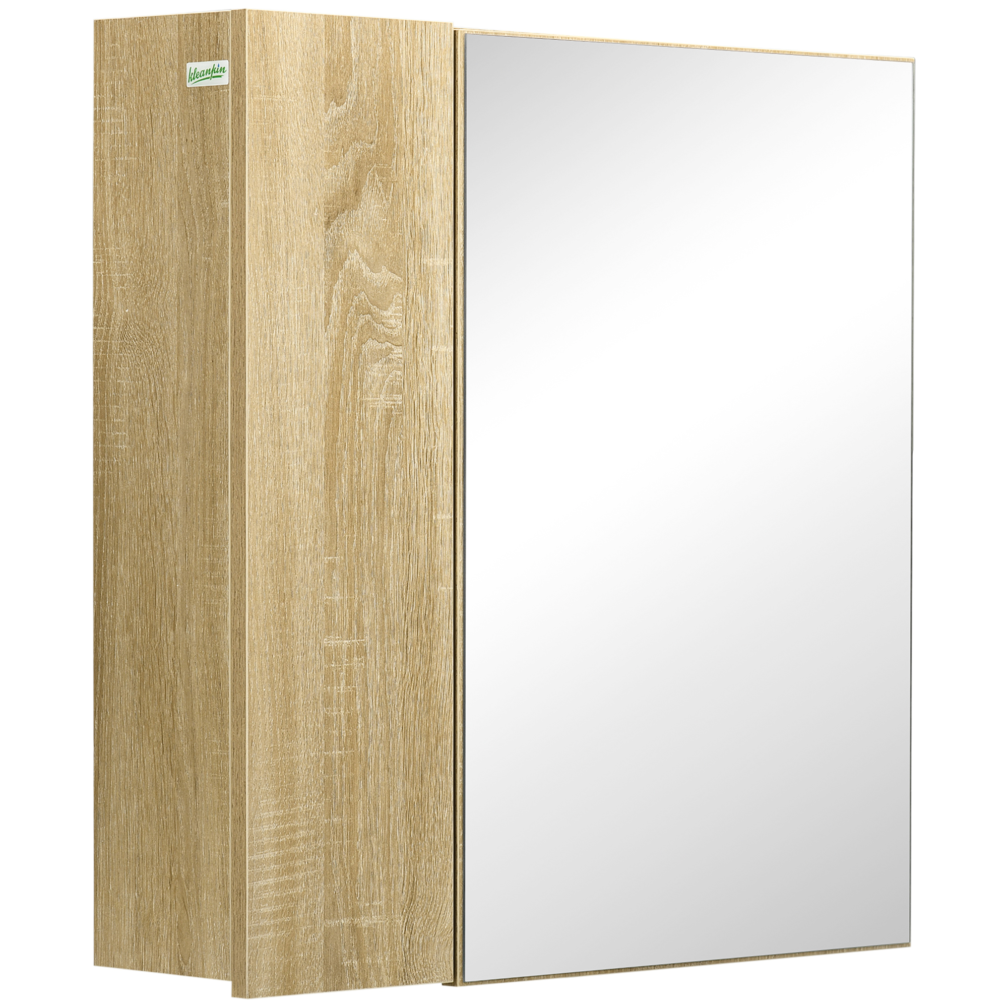 Badezimmerschrank Mit Spiegel Und 4 Einlegeböden, Aus Spanplatte, 60 X 15 X 60 Cm, Holzfarben
