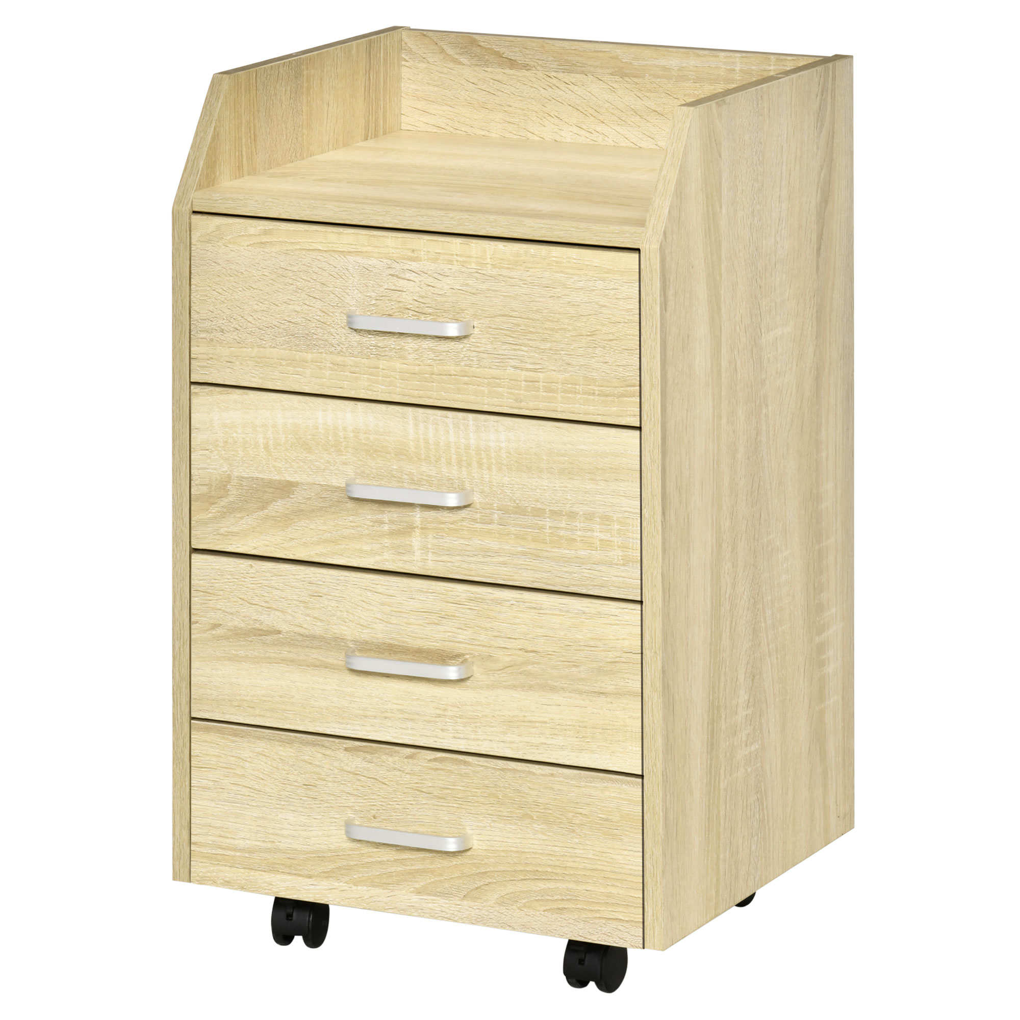Rollbarer Bürocontainer Mit 4 Schubladen, Aus Mdf Und Spanplatte, 40 X 36 X 65 Cm