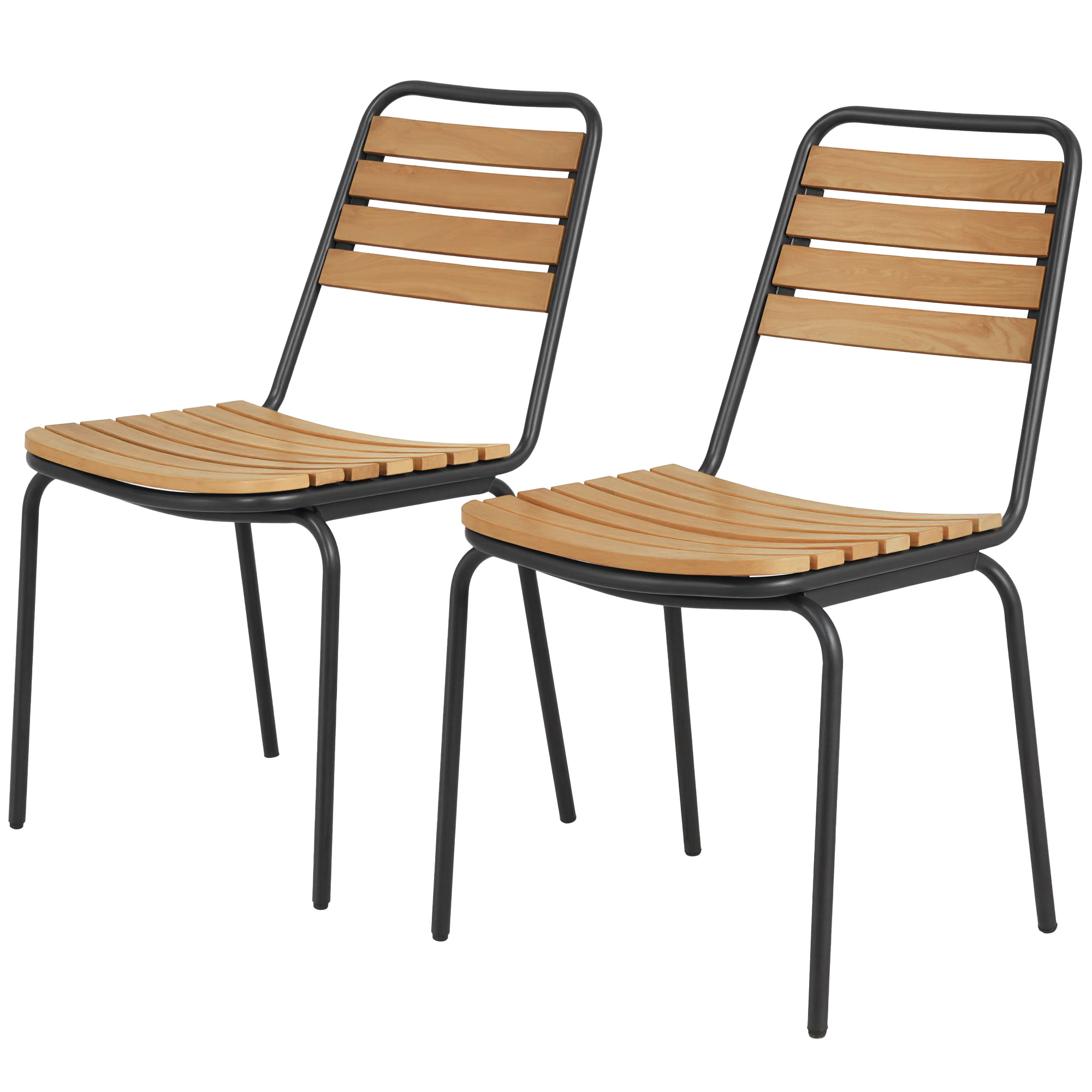 Set Aus 2 Stapelbaren Gartenstühlen, Sitzfläche Und Rückenlehne Aus Massivholzlatten, Stahlrahmen, 61 X 47 X 81 Cm, Natur