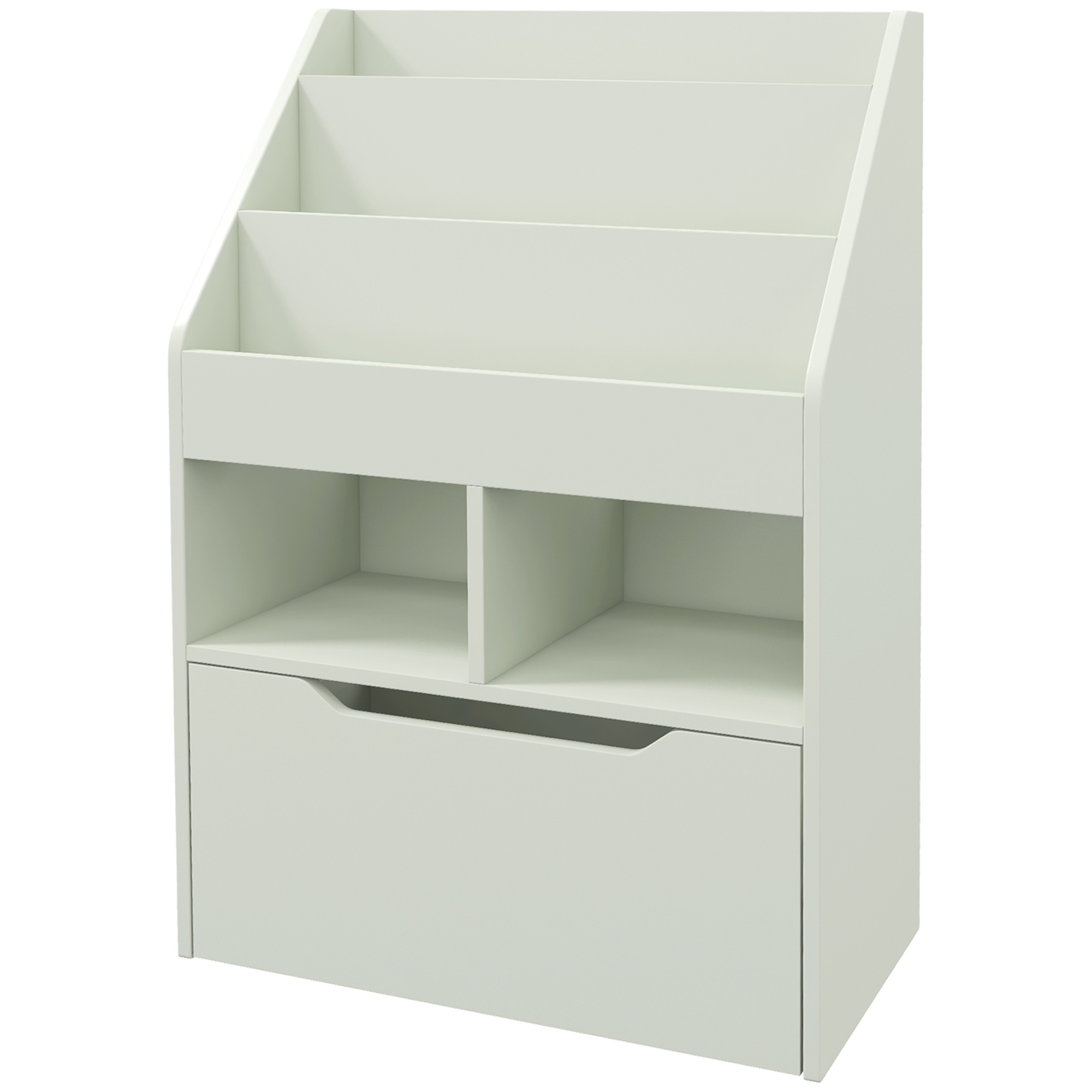 Dreistöckiges Bücherregal Mit Zwei Nischen Und Einer Schublade, Hellgrünes Holz