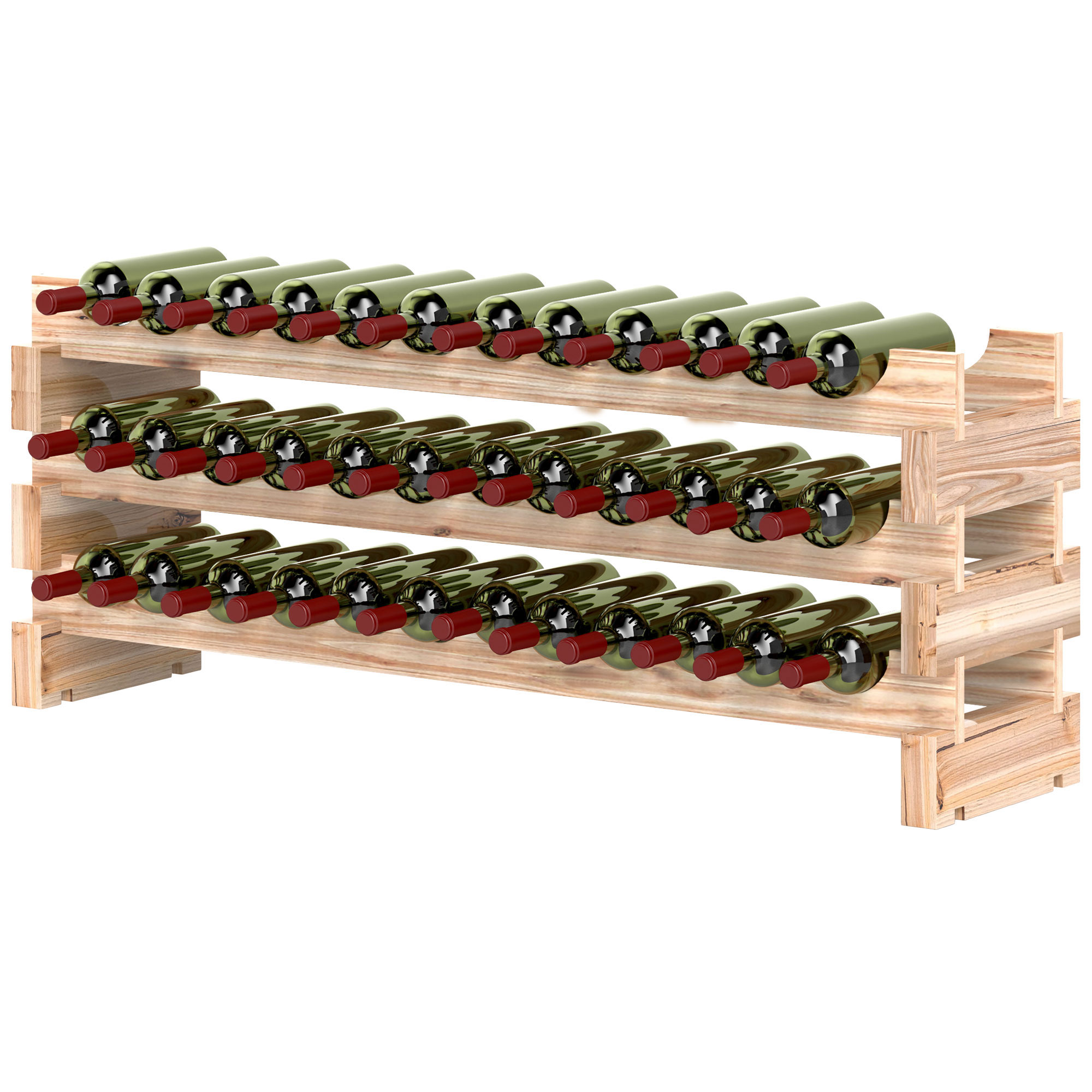 Weinregal Für 36 Flaschen, 3-stufiges Modulregal, 114 X 28 X 42,5 Cm, Naturholz