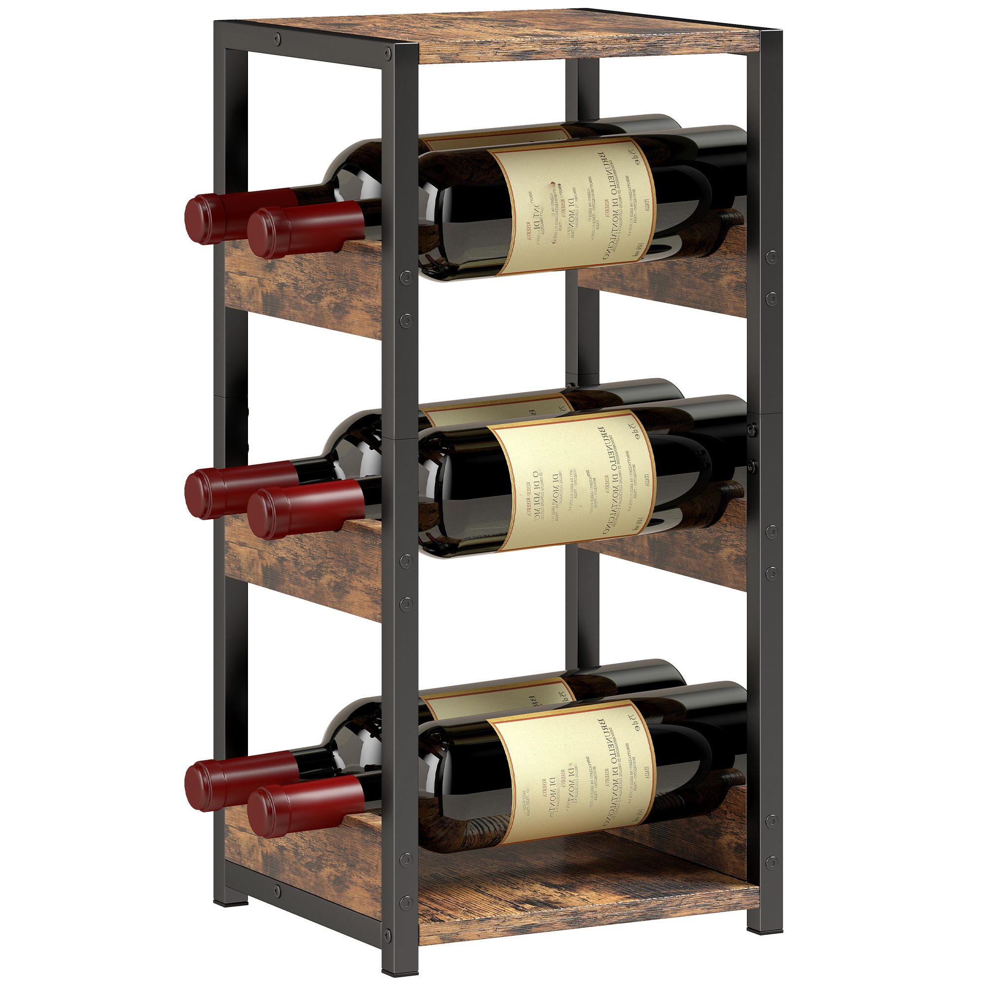 Weinregal Für 6 Flaschen, Geschwungene Ablagen, 22 X 24 X 49,2 Cm, Rustikales Braun