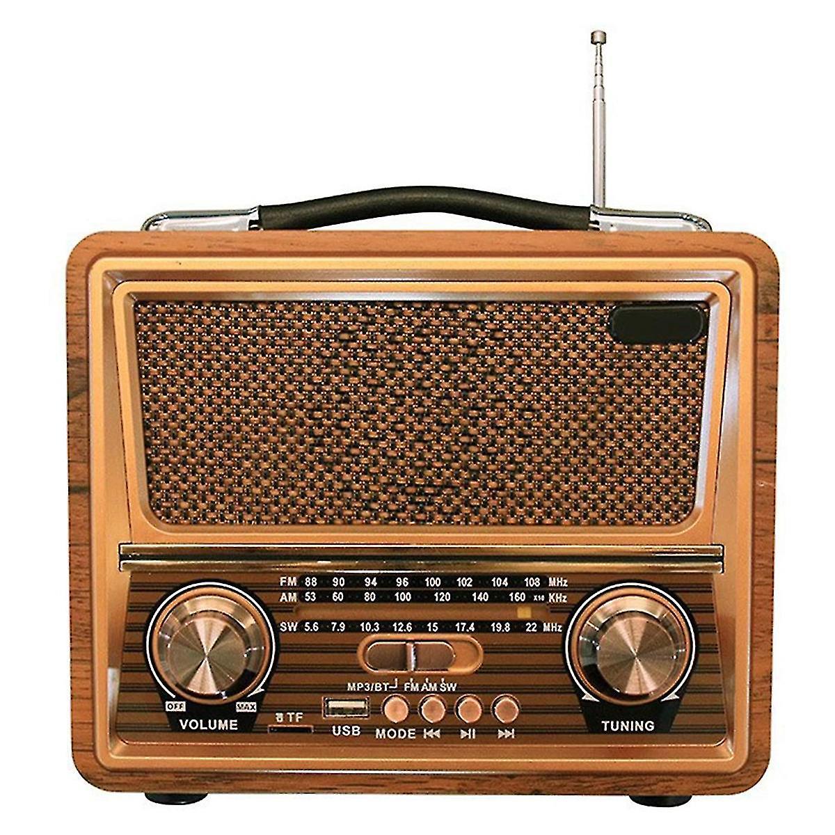 Retro-holzradio, Am/sm-radio, Kabelloser Bluetooth-lautsprecher, Mini-radio Mit Kräftigem Bass Für Den Außeneinsatz.