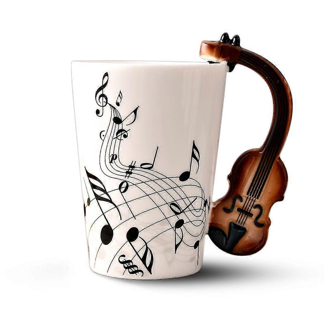 Origineller Keramikbecher Mit Geigenförmigem Henkel, Perfekt Für Kaffee, Milch Oder Tee Ein Einzigartiger, Personalisierter Musikbecher.