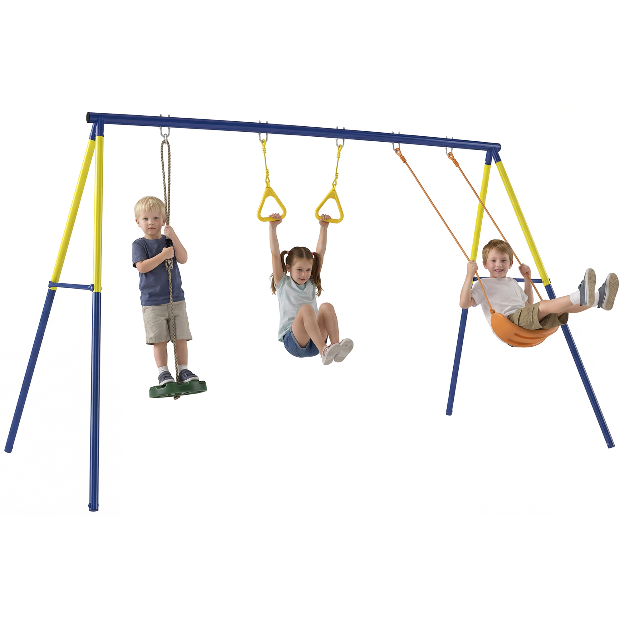 3-in-1-gartenschaukelset Für Kinder, Bestehend Aus Schaukelsitz, 2 Turnringen Und Scheibenschaukel