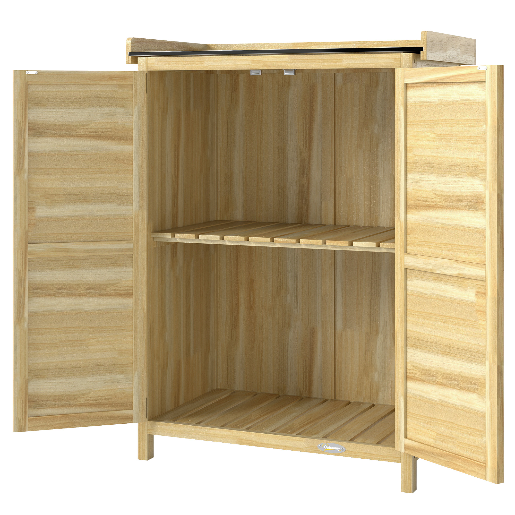 Gartenschrank Aus Holz Mit Stahlplatte, Regalböden Und Haken, 71,5 X 39 X 95 Cm
