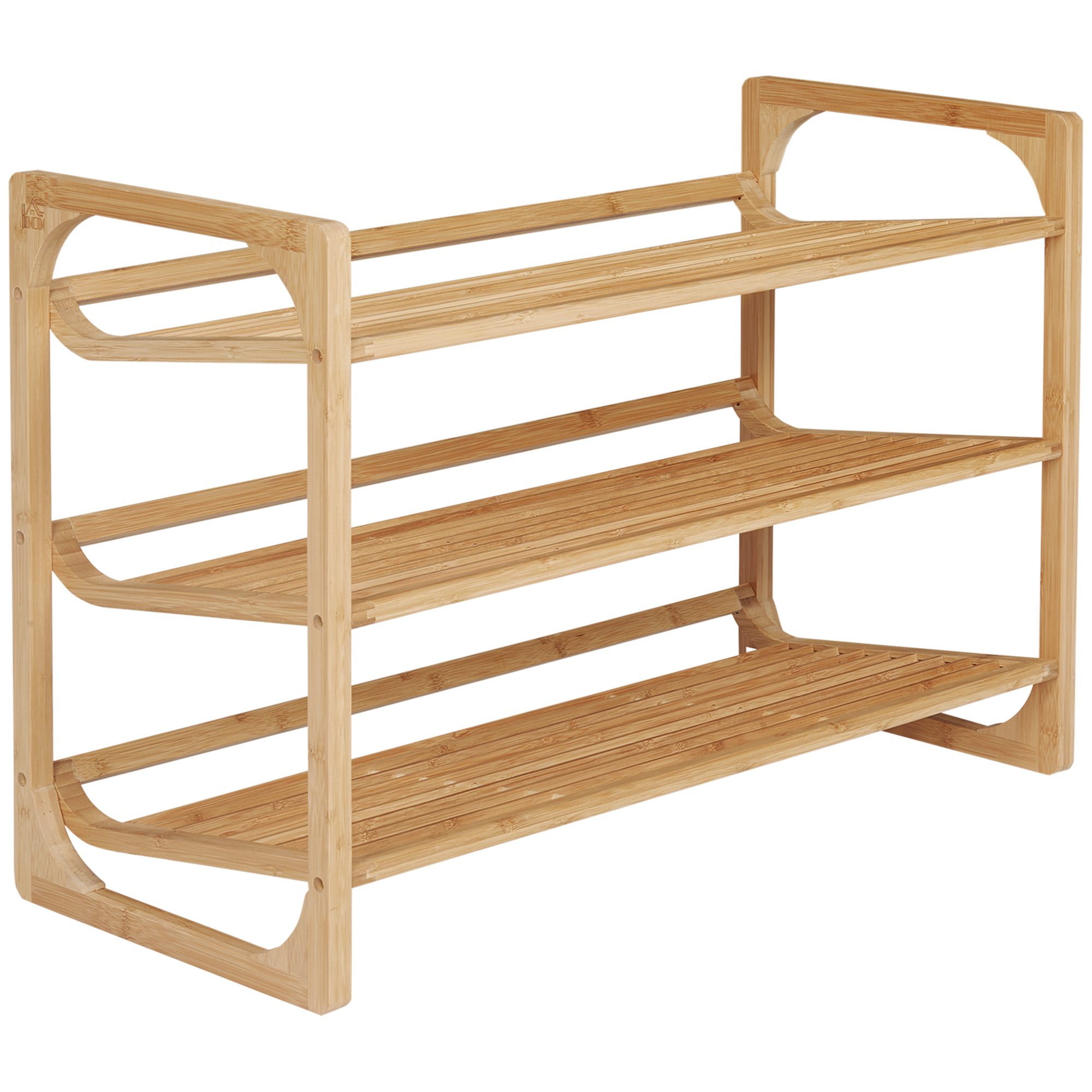 Dreistöckiges Schuhregal Aus Natürlichem Bambus, Platz Für 9 Paar Schuhe, 76 X 33 X 51 Cm