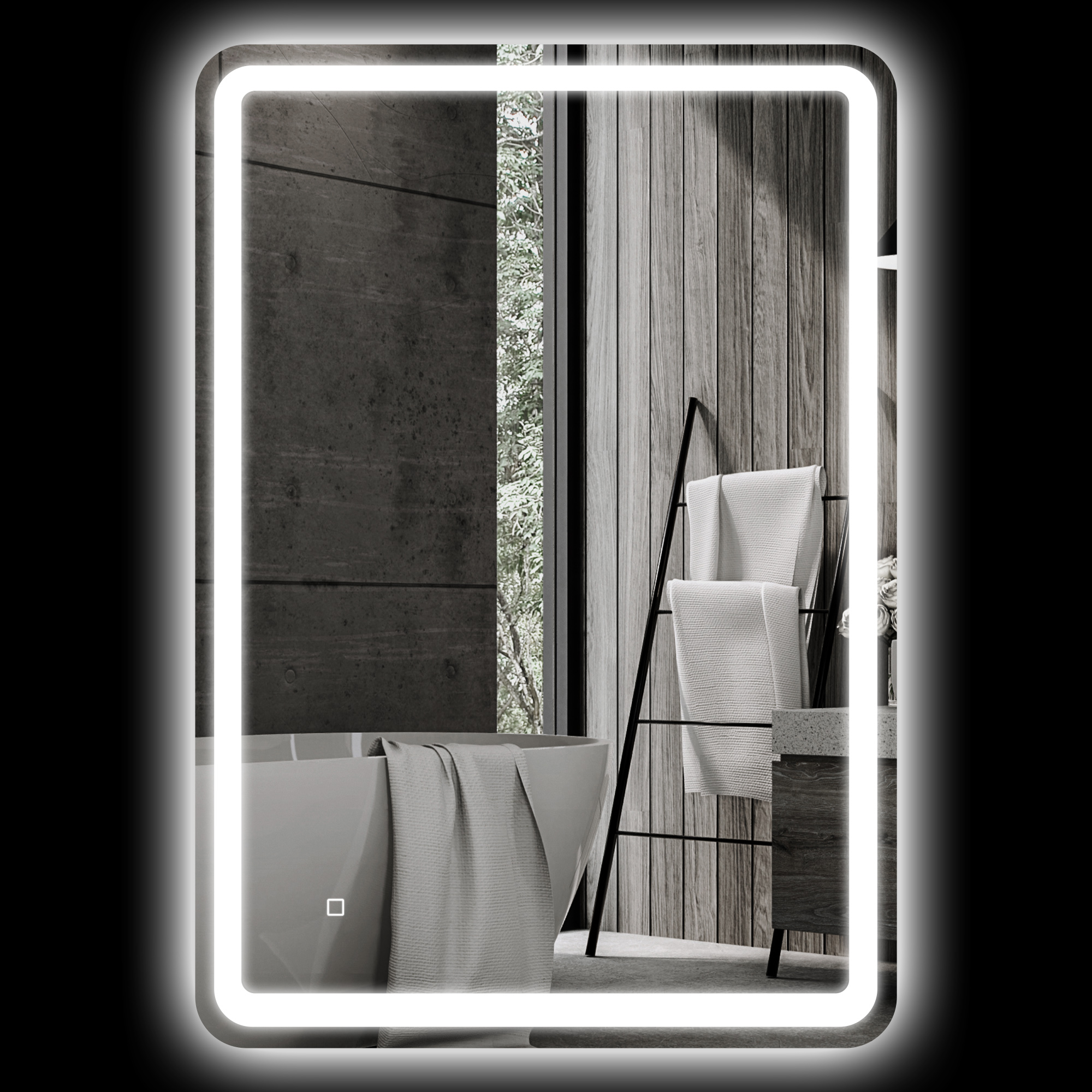 Badezimmer-spekulum Mit Berührungsschalter, 3-farbiger Led-beleuchtung Und Antibeschlagfunktion, 70 X 100 Cm