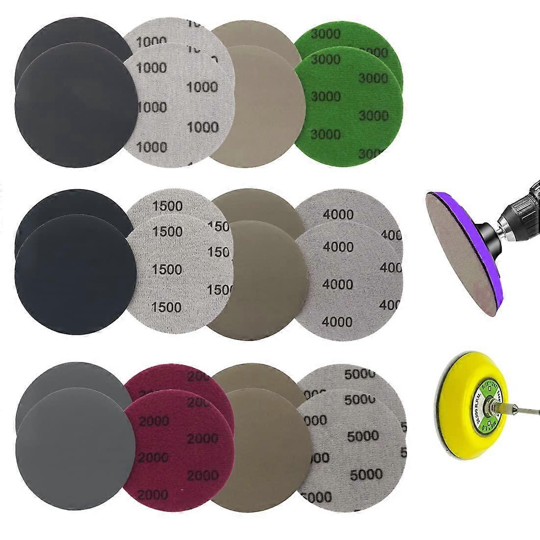 Packung Mit 24 Runden 80-mm-schleifscheiben Mit Klettverschluss, Körnungen 1000/1500/2000/3000/4000/5000, Zum Trocken- Und Nassschleifen, Ideal Zum Beflocken.