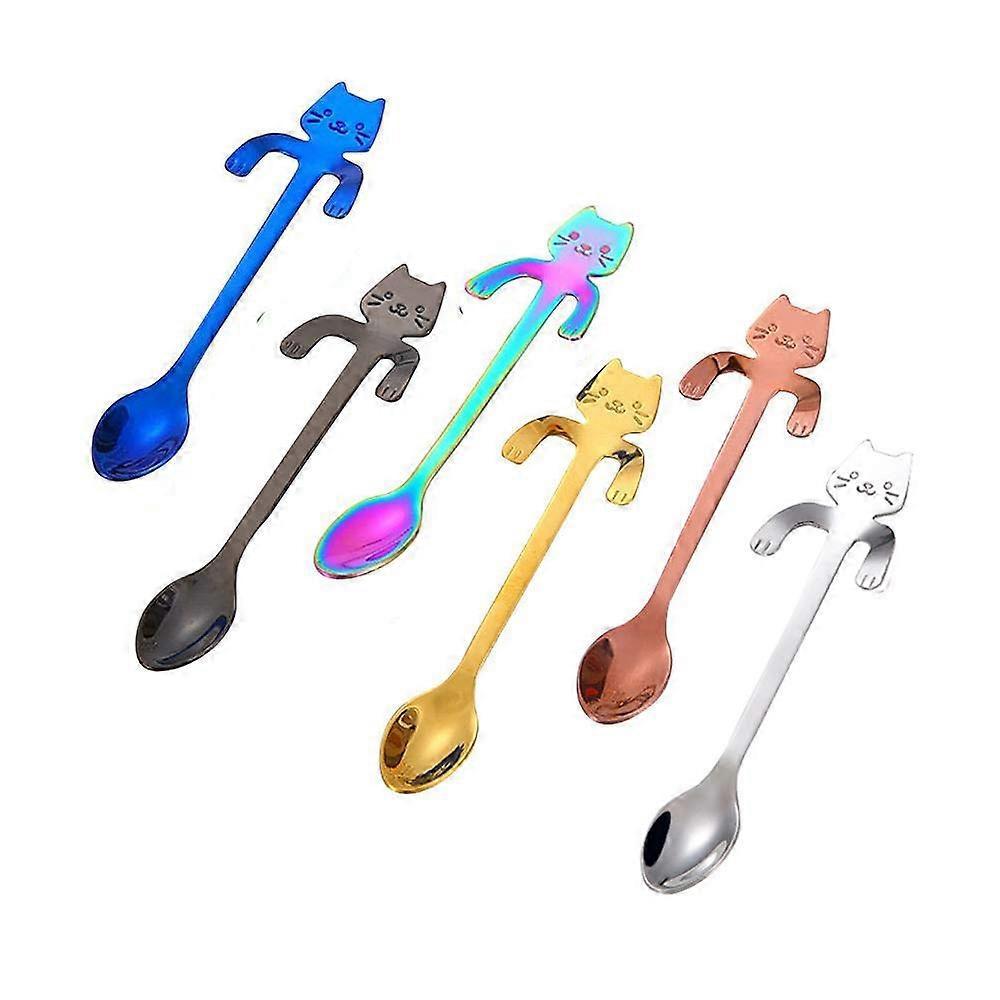 Katzenlöffel-set Für Kaffee Und Teelöffel, Hänge-teelöffel Aus Edelstahl, Niedlicher, Langer Mini-löffel In Kätzchenform Zum Mischen Von Desserts, Getränken Und Milchshakes (mehrfarbig)