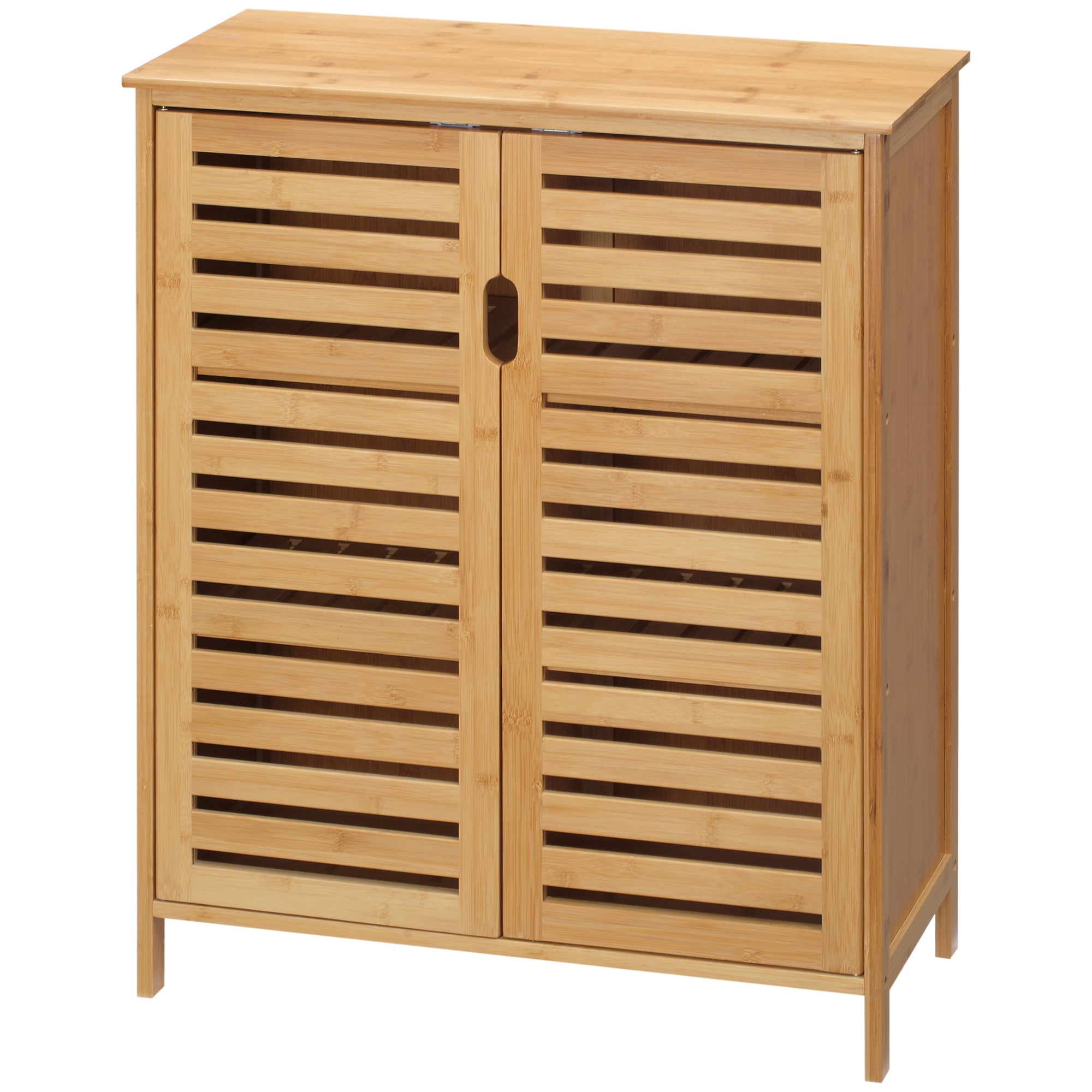 Bambus-badezimmerschrank, Freistehend, Doppeltür, Lamellenoptik, 68 X 32 X 86 Cm, Natur