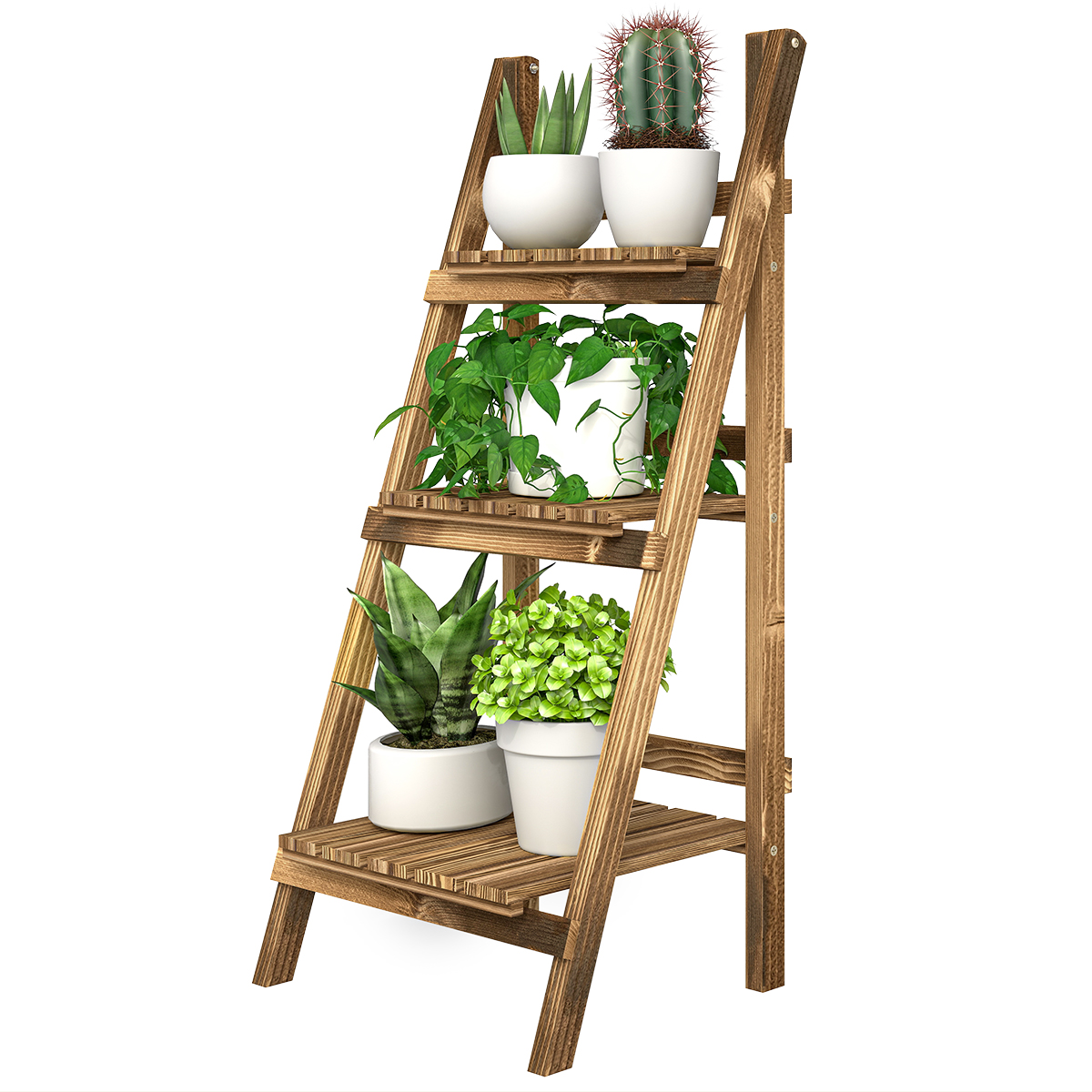 Dreistöckiger, Klappbarer Pflanzenständer Aus Tannenholz, 40 X 37 X 93 Cm, Für Drinnen Und Draußen, Max. Tragkraft 40 Kg, Für Balkon, Terrasse Und Hof
