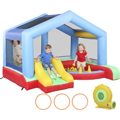 4-in-1-hüpfburg Mit Gebläse, Rutsche, Bällebad Und Ringwurfspiel, Mehrfarbig