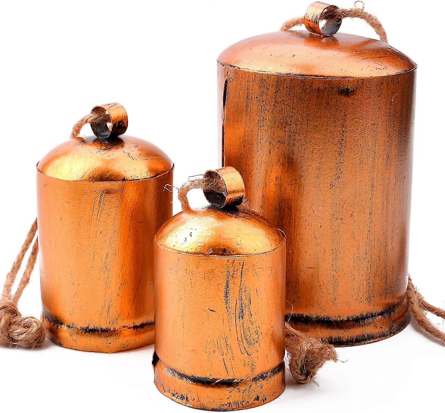 Vintage-weihnachtsglocken Aus Vergoldetem Messing, Riesige Hängeglocken, Rustikaler Stil, 3-teiliges Set.