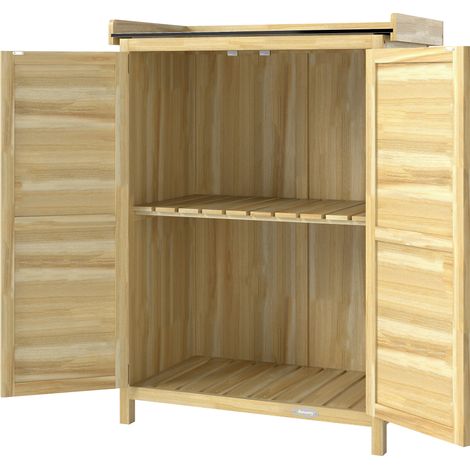 Gartenschrank Für Den Außenbereich, Holzrahmen, Verzinkte Metallplatte, 71,5 X 39 X 95 Cm, Natur