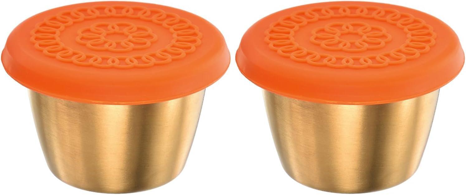 Set Aus 2 Salatdressing-behältern, 70 Ml (2,4 Oz) Edelstahl-saucenschalen, Für Würzmittel, Ideal Für Lunchboxen Und Bento-boxen, Orange Farbe.
