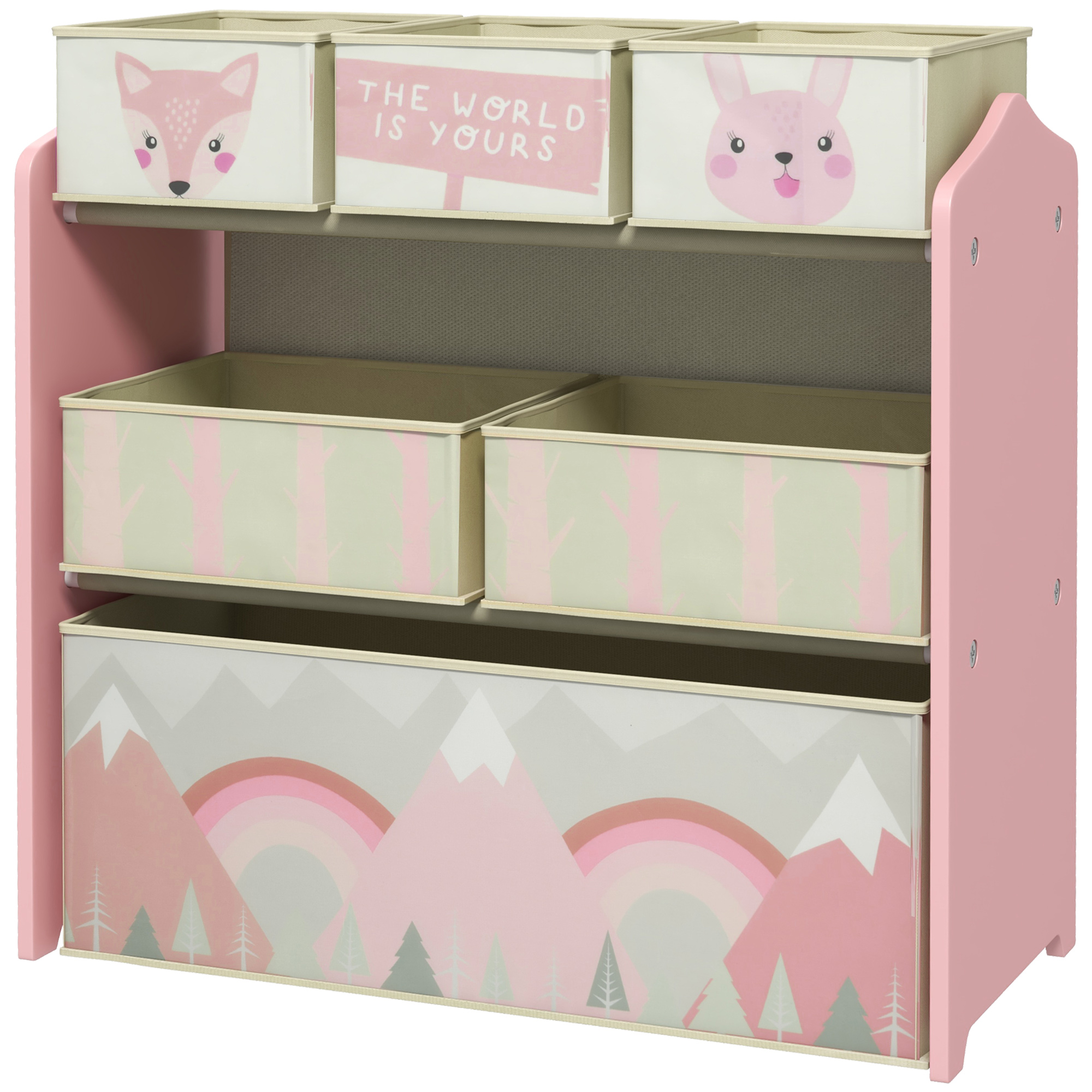 Spielzeugregal Für Kinder Mit 6 Herausnehmbaren Stoffboxen, 63 X 30 X 66 Cm, Rosa