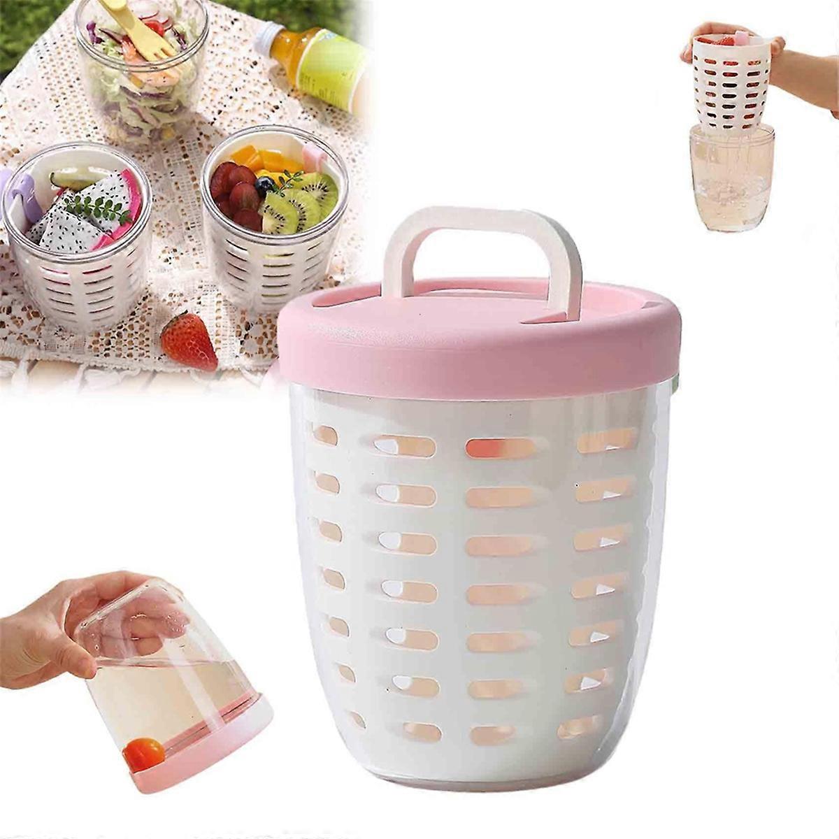 650-ml-obstschale Mit Sieb, Rosa Tragbarer Salatbehälter