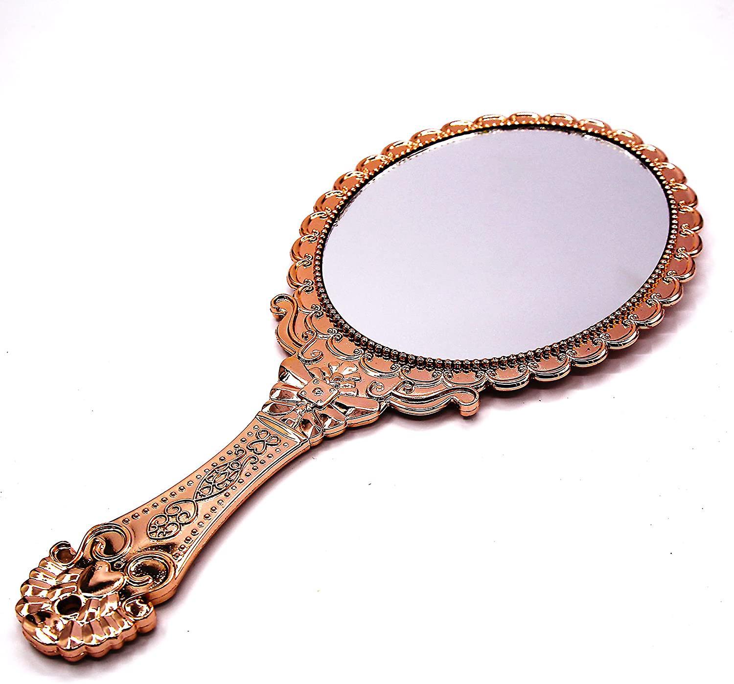 Vintage Handspiegel Mit Griff, Kosmetikspiegel, Reisespiegel (oval, Roségold)