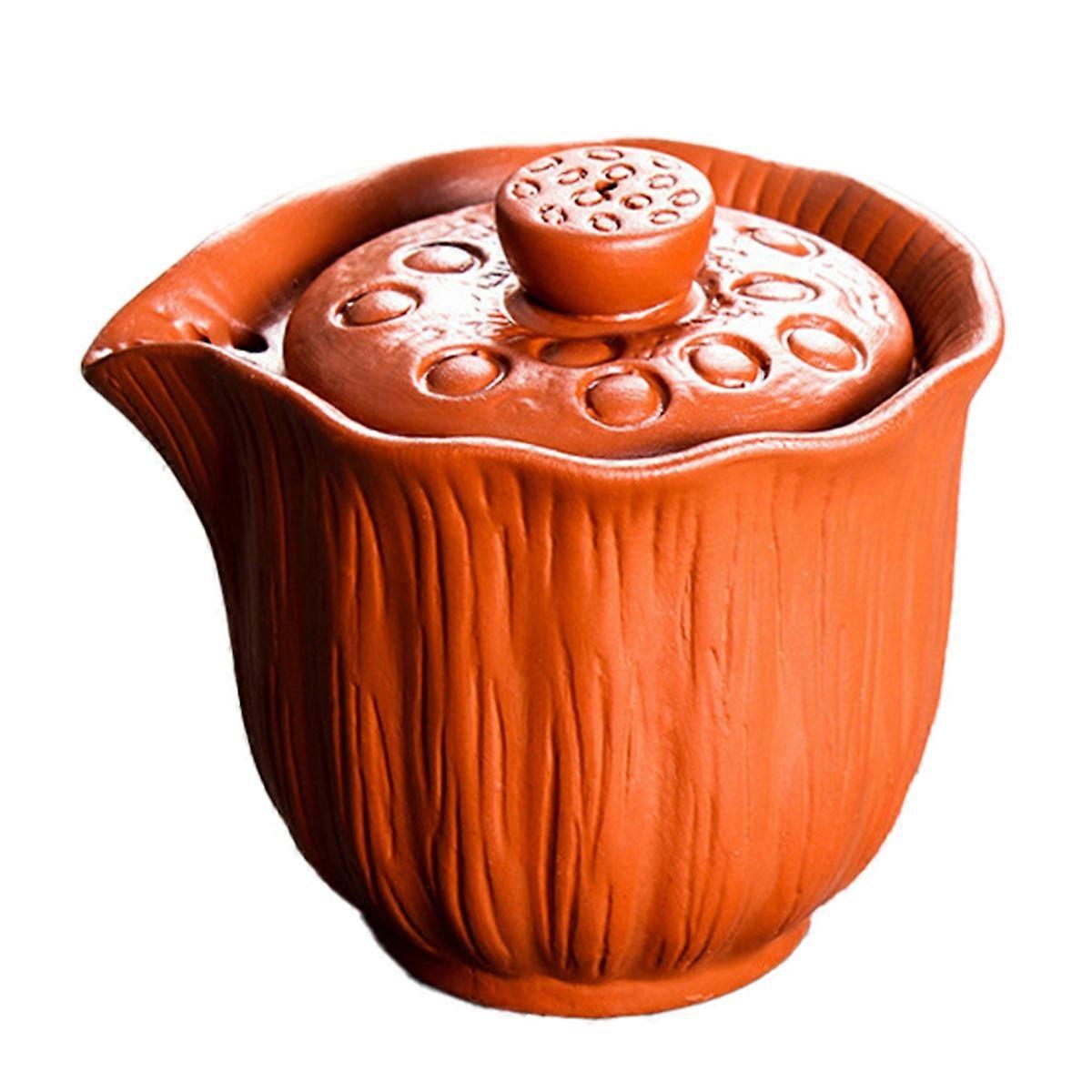 Authentische 200-ml-teekanne Aus Ton Mit Hitzeschutz, Orange-rote Farbe.