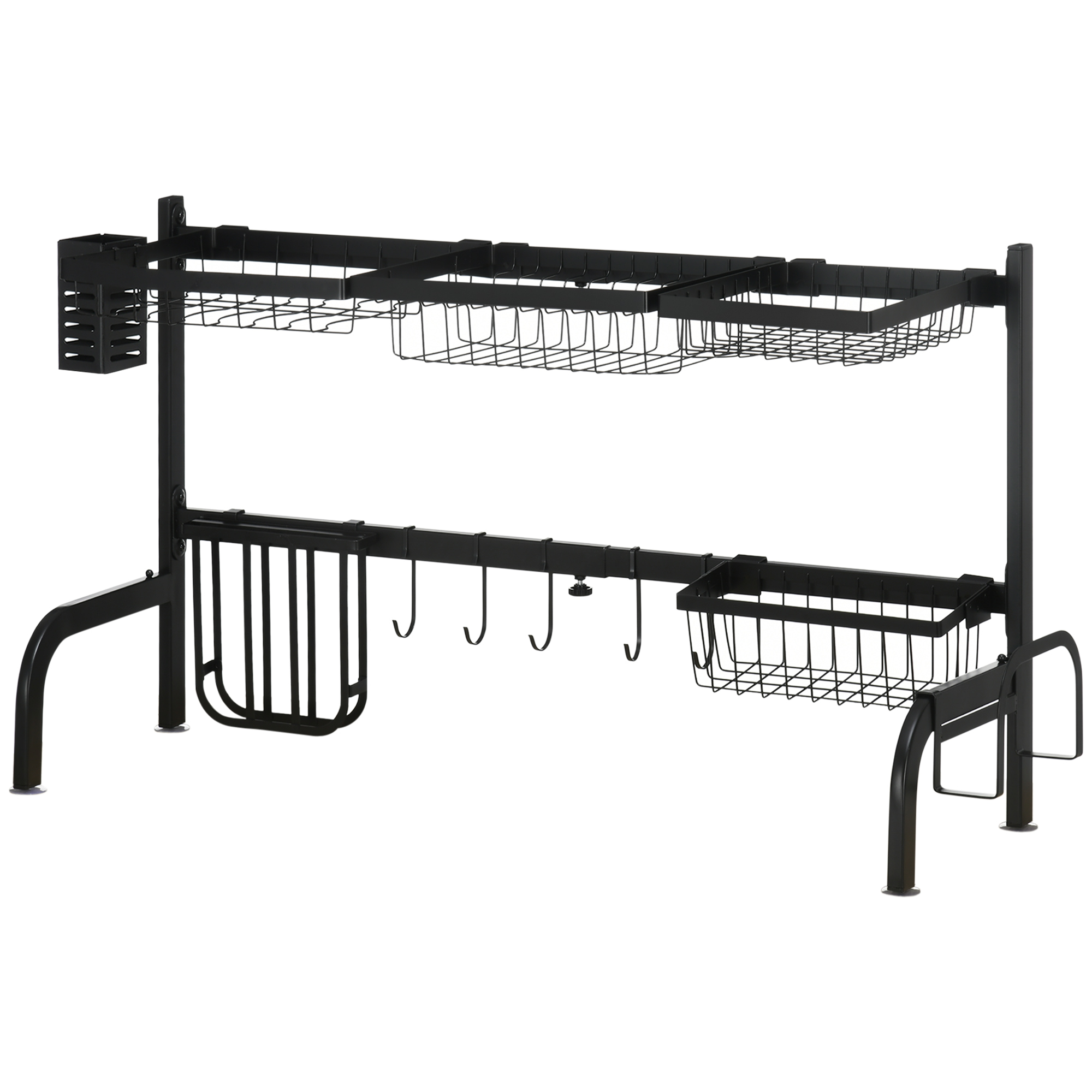 Zweistöckiger Abtropfkorb Für Geschirr Über Der Spüle, Modulares Trockengestell Aus Schwarzem Stahl, 93 X 30 X 52 Cm