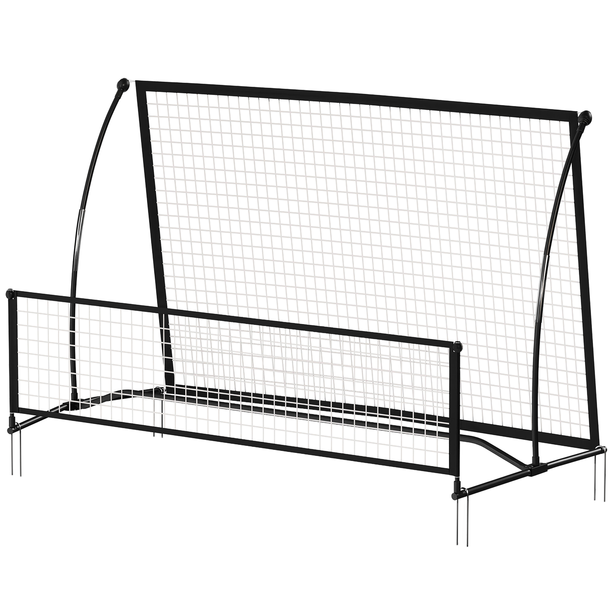 Tragbares 2-in-1-doppelseiten-fußball-reboundnetz Mit Tragetasche Und Heringen, Schwarz, 200 X 94 X 122/52 Cm