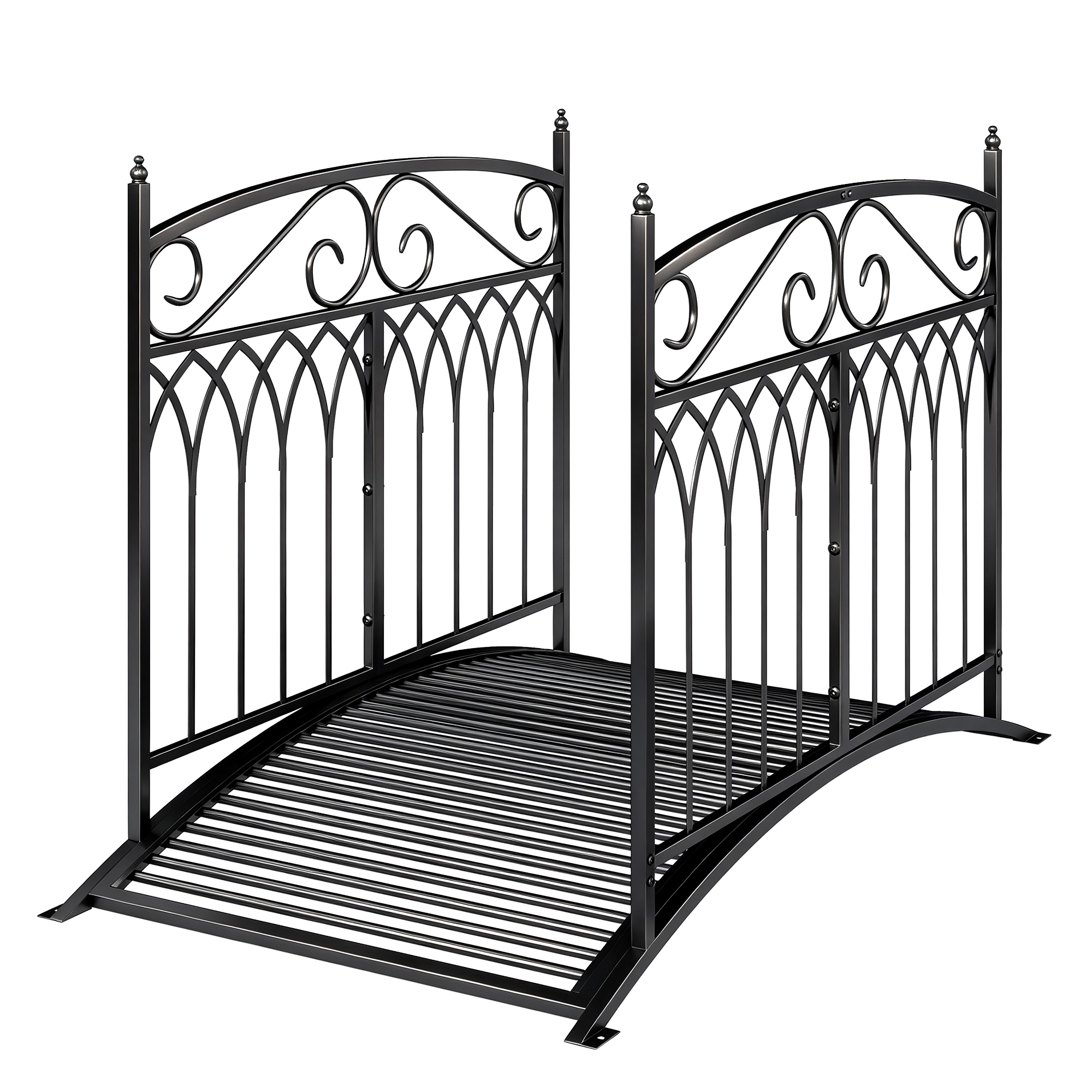 Barocke Schmiedeeiserne Gartenbrücke, Dekorative Fußgängerbrücke Mit Geländer, 91 Cm, Tragkraft 100 Kg, Schwarz