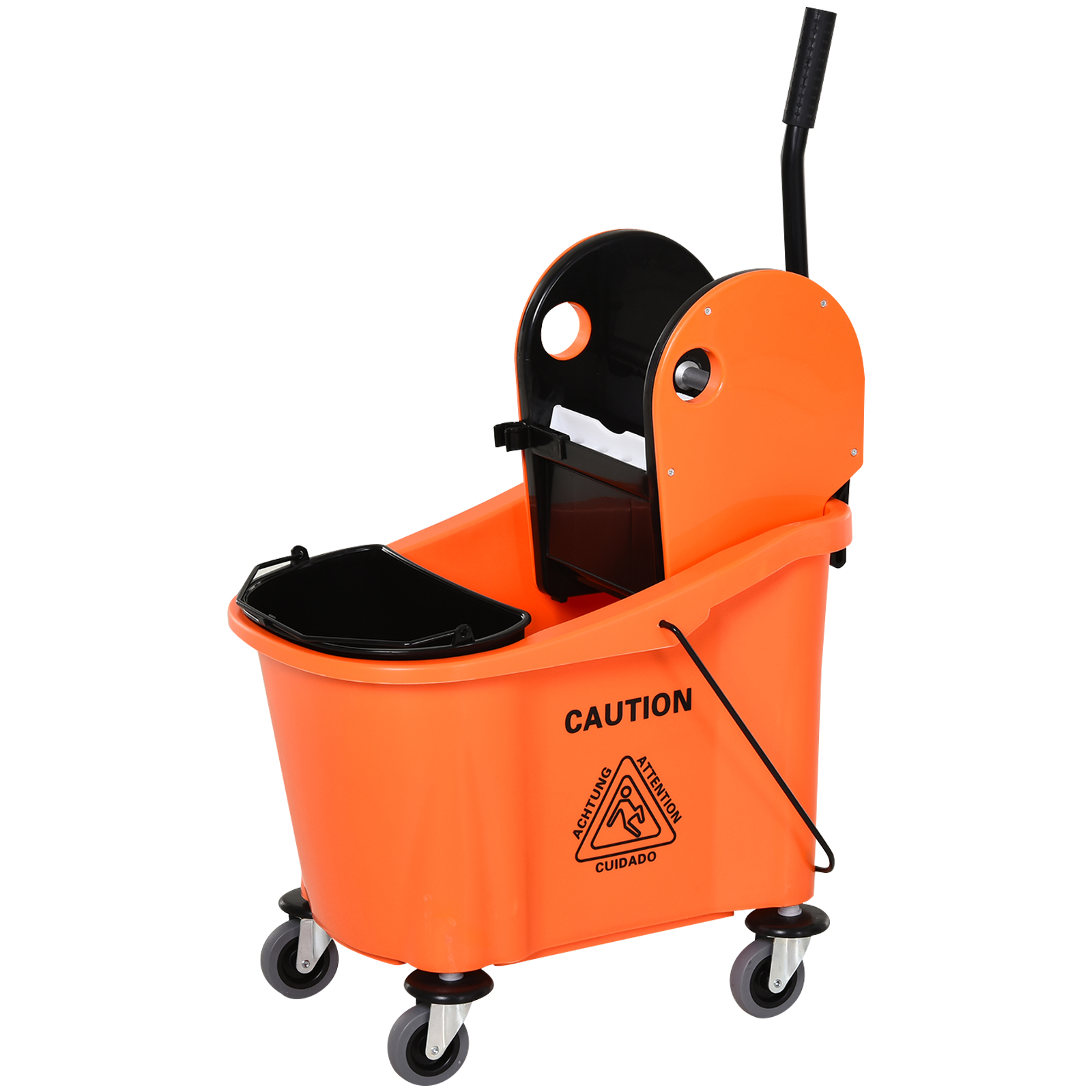 Professioneller 36-liter-wischmoppeimer, Reinigungswagen Mit Manueller Auswringvorrichtung Und 2 Eimern, Orange Und Schwarz