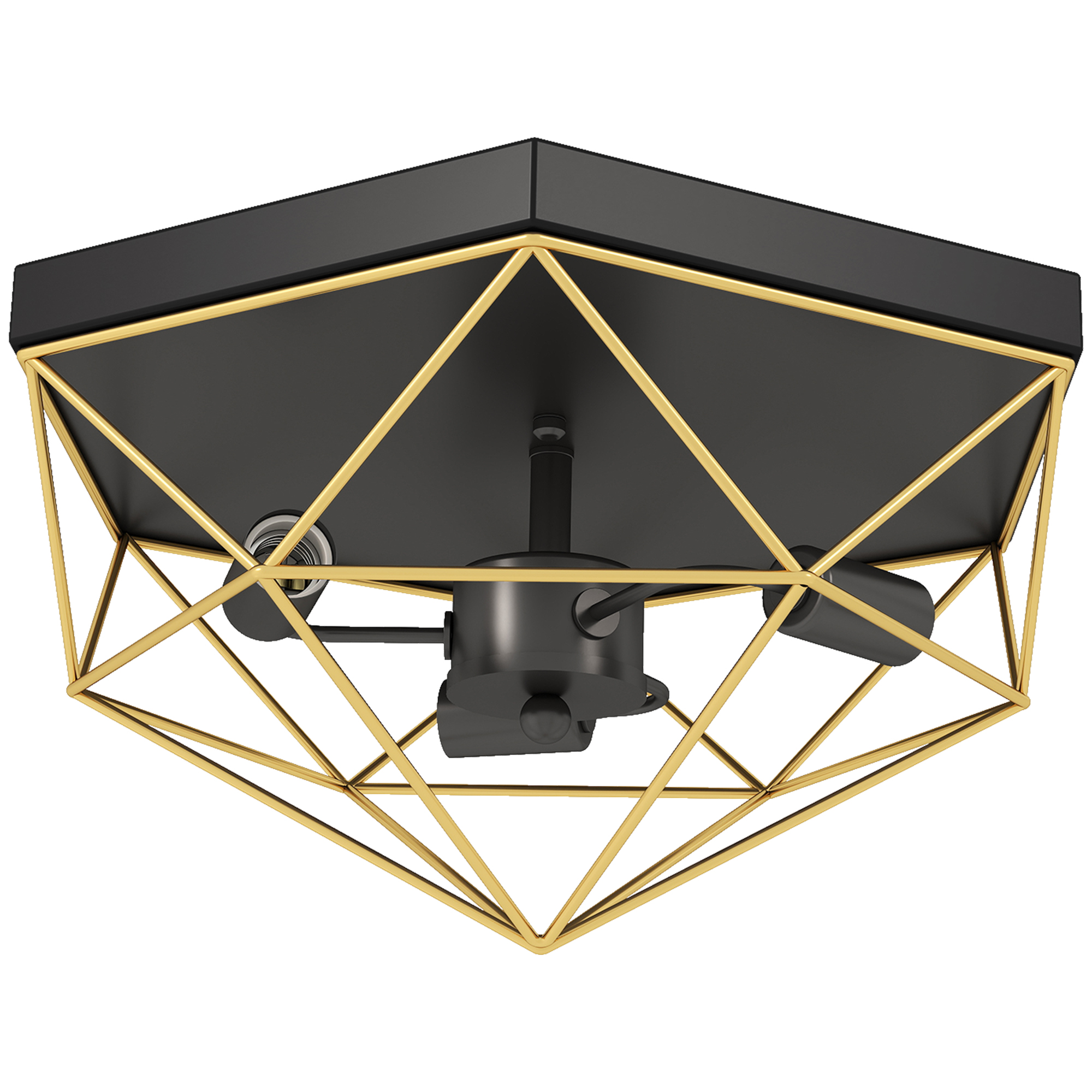 Geometrischer Industrie-kronleuchter Mit 3 E27-fassungen Für Led-lampen, Schwarz Und Gold