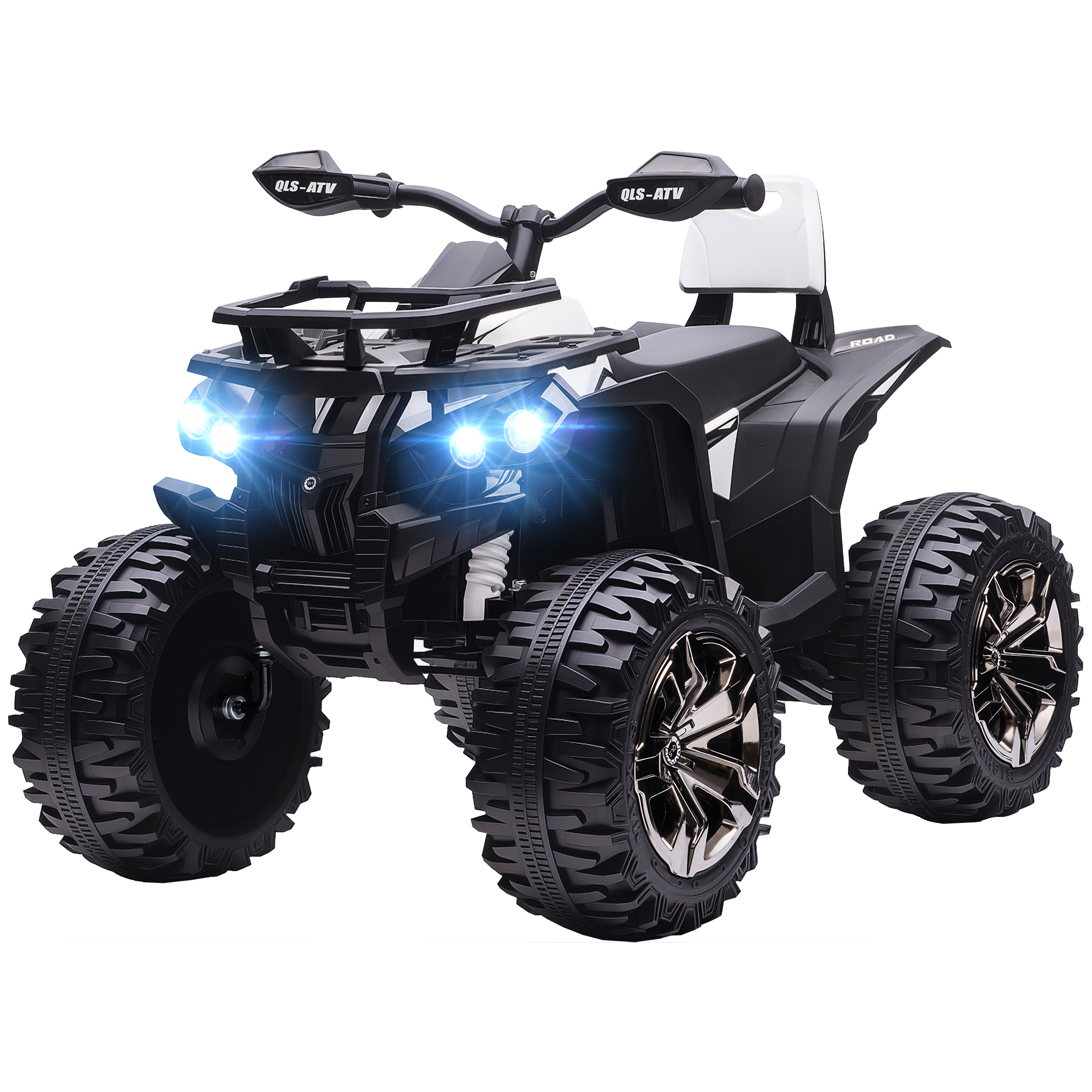12-v-elektro-quad-buggy Für Kinder, Höchstgeschwindigkeit 8 Km/h, Mit Licht- Und Soundeffekten, Metall, Pp, Weiß Und Schwarz