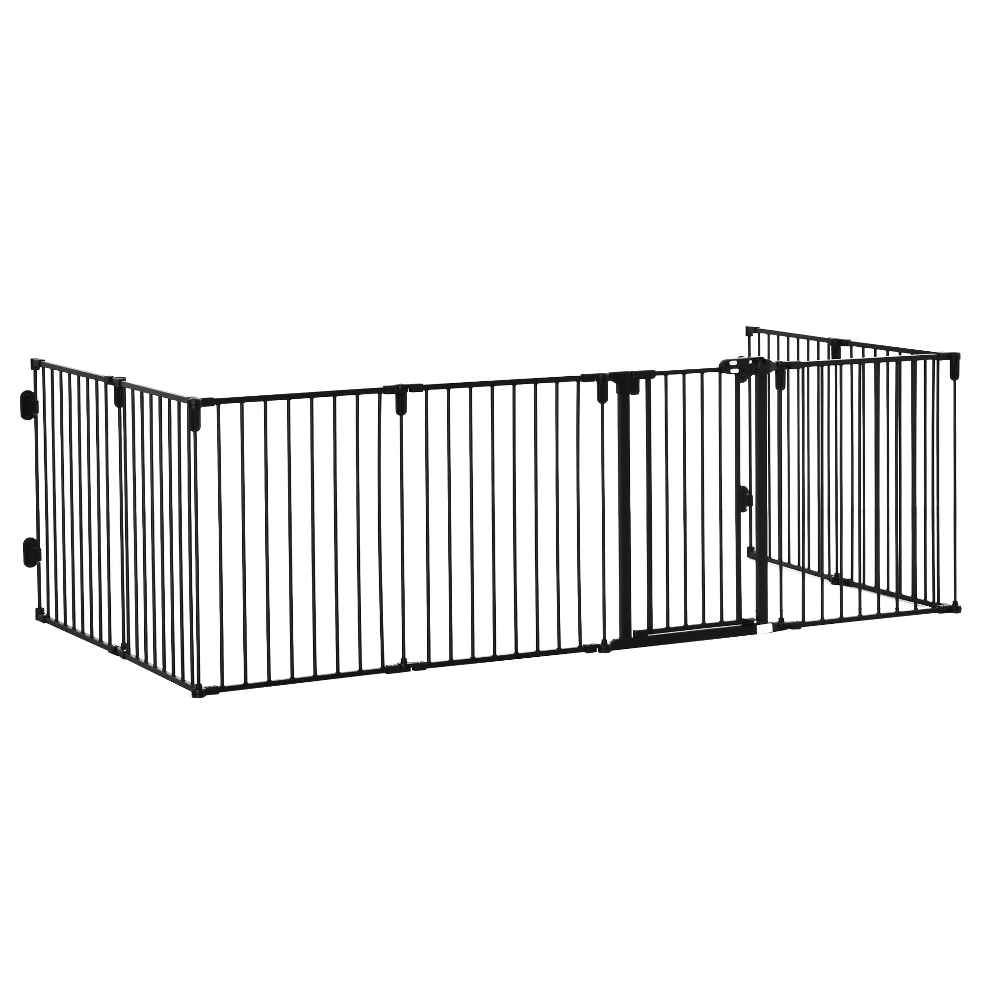 Pawhut 8-teiliges Falt-sicherheitsgitter Mit Tür, Kein Bohren Erforderlich, 482,5 X 76 Cm, Schwarz