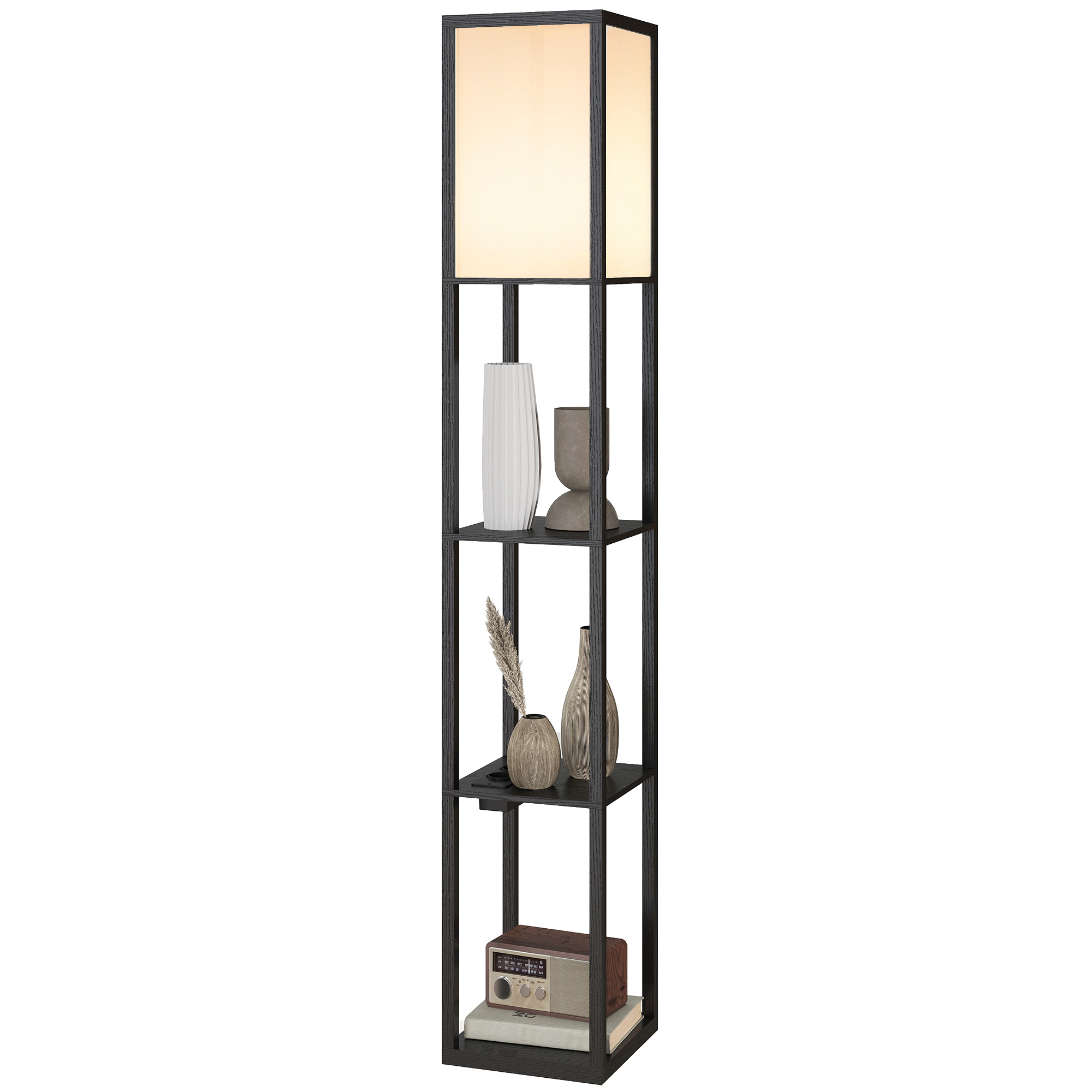 Stehlampe Mit Ablagen, Verstellbarem Licht, Fußschalter Und Usb-anschlüssen, Schwarz