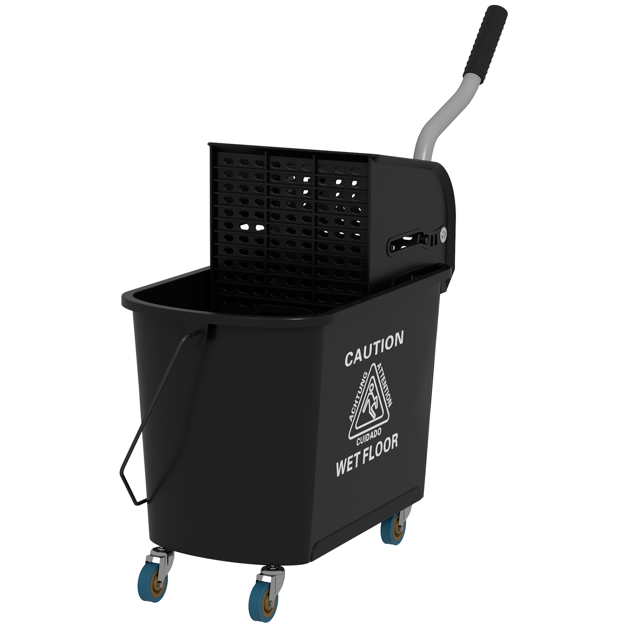Professioneller 20-liter-reinigungseimer Mit Wischmopp-eimer, Bodenwischwagen Mit Auswringer, Trennwand, Griff Und 4 Kunststoffrädern, 60 X 27 X 70,5 Cm, Schwarz